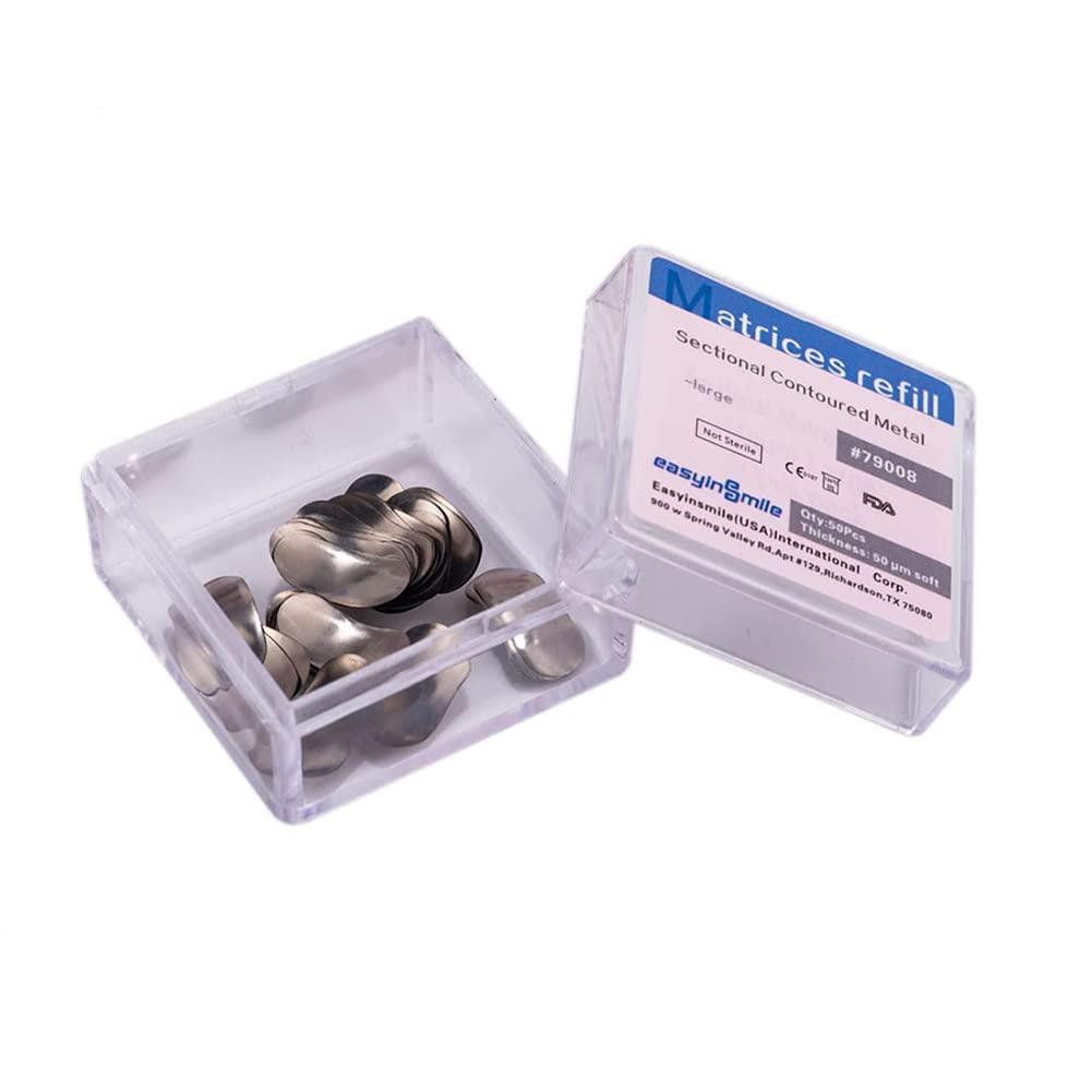 EASYTODENTA EASYTODENTA Dental Matrix Bands 50PCS Sectional Contoured Metal Matrices System 50m for Tooth Interproximal Refill (Large)