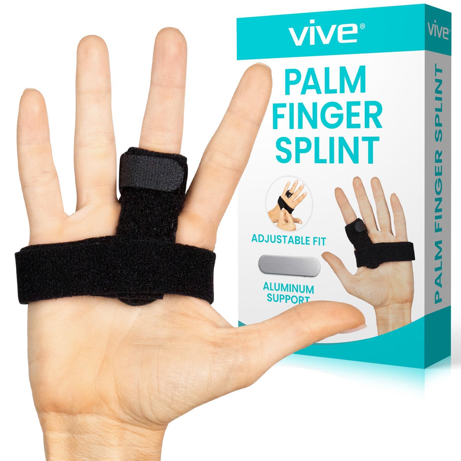 VIVE Vive Trigger Finger Splint Brace - Middle, Pinky, Pointer, Ring and Thumb Support - Palm Strap Included - Straighten Curved or Broken Fingers - Adjustable, Breathable Fit - Aluminum Pain Relief Guard