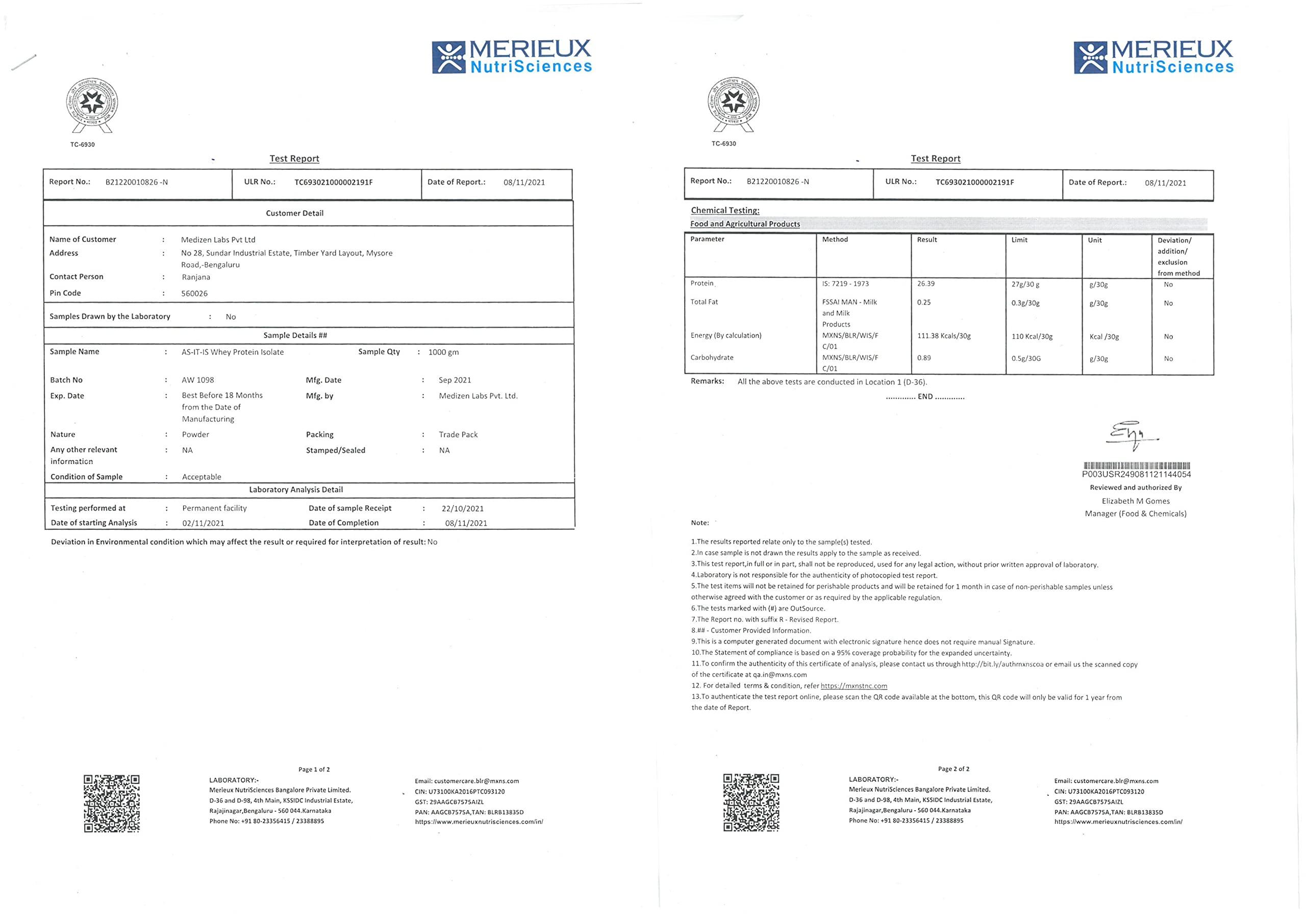 Asitis Nutrition AS-IT-IS Nutrition Whey Protein Isolate 90% - 500 Gms | Protein 27g & BCAA 5.9g per serving