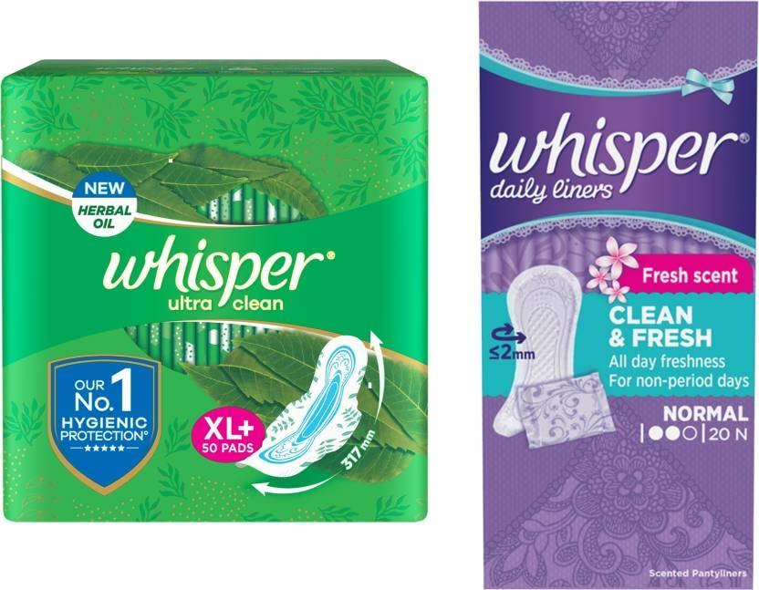 Whisper Whisper cleans 50s plus Panty liner 20s Sanitary Pad (Pack of 50)