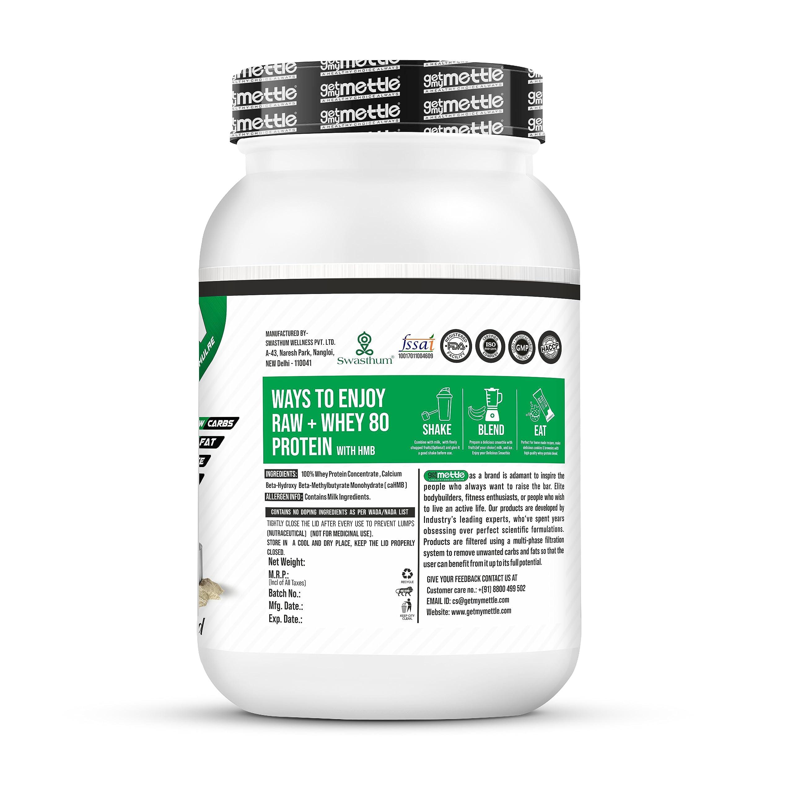 swasthum swasthum Mettle Raw Whey 80% Whey Protein With Hmb,26.4G Protein,5.75G Bcaa-1Kg