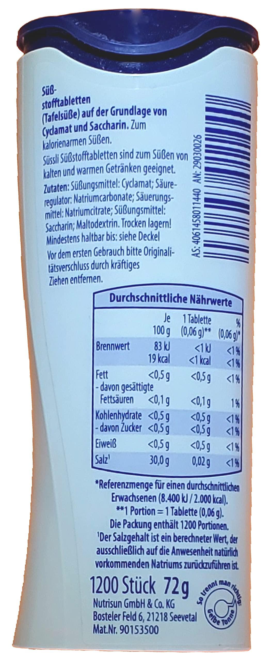 Suessli sssli suessli German Sweetener Tablets 1200pcs in Dispenser