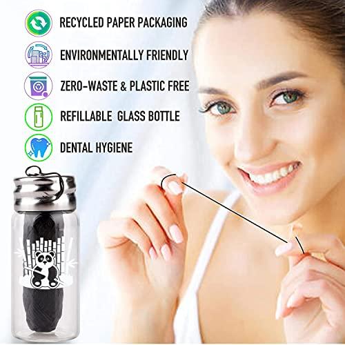 Synergy Products Boonboo Dental Floss | 33 yards/30m Bamboo Fiber With Activated Charcoal | Glass Bottle & Cutting Lid | Candelilla Wax & Mint Flavor | Biodegradable & Sustainable | Plastic- Free