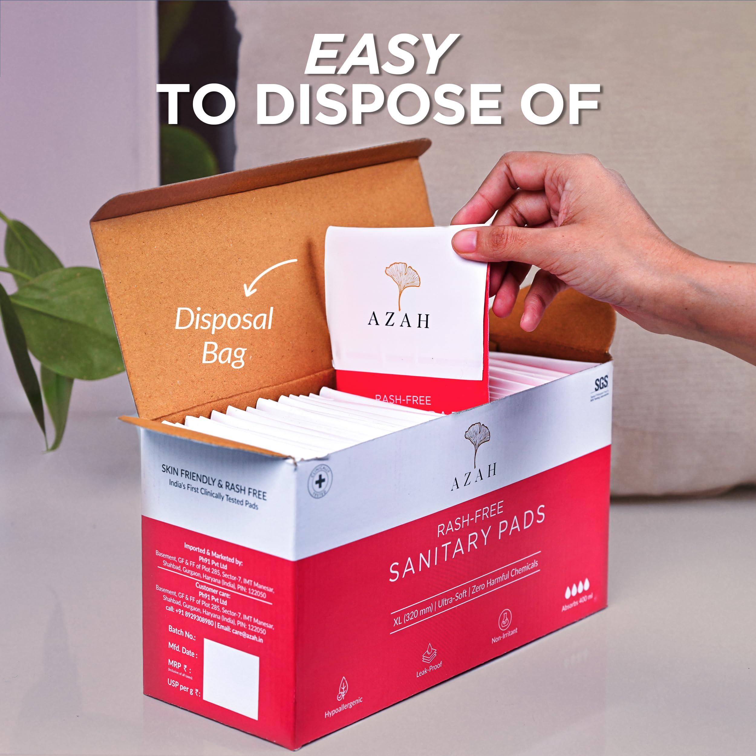 AZAH AZAH Sanitary Pads for Women (20 Reg + 20 XL) [Pack of 40] 100% Rash-Free sanitary napkins | 3x More Absorption, Cottony Soft and Dry Top Cover for heavy Flow | Toxin Free, Locks Odour, Leak-Proof