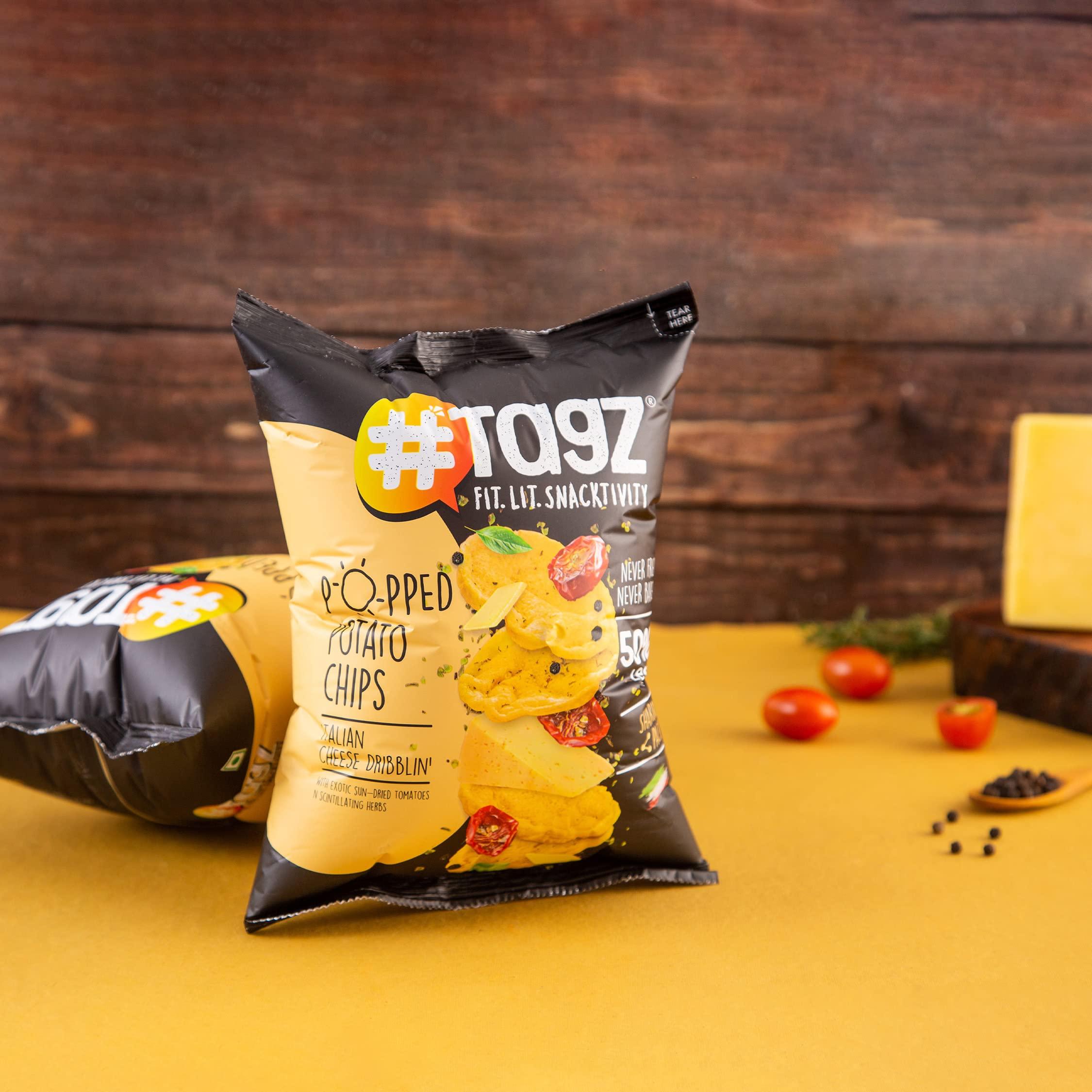 TagZ TAGZ Popped Potato Chips | Not Fried, Not Baked | No Cholesterol | Healthy Snack Pack of 5 Pouches + 1 Harissa Dip