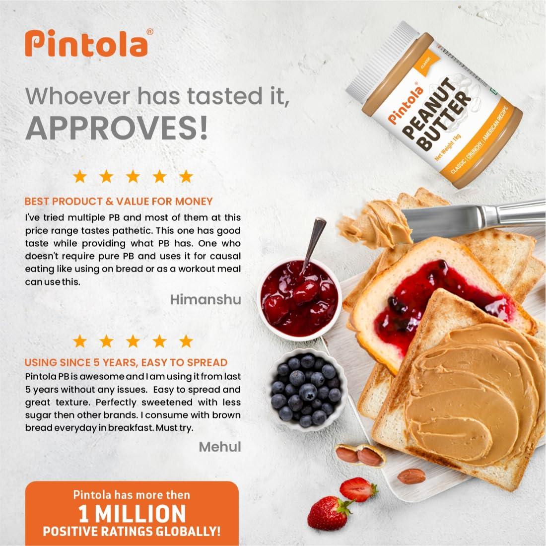 Pintola PINTOLA Original Classic Peanut Butter Crunchy 2.5kg - with High Protein 26g & 7.2g Fiber, Premium Roasted Nuts, Gluten Free, Zero Trans Fat, with MUFA Good Fats, Vit E & B3, Dairy Free