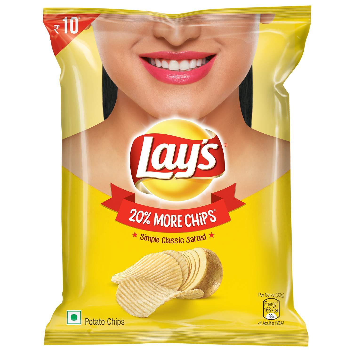 Lay's Lay\'s Potato Chips, Classic Salted, 30G Each (Pack of 10), 300 Gm