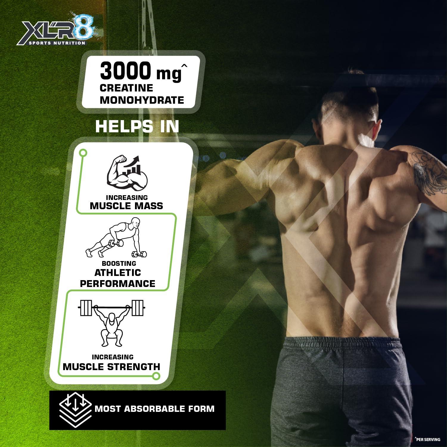 XLR8 XLR8 Creatine Monohydrate Powder Micronized | Unflavored, 250g (83 Servings) | Pre & Post Workout Supplement for Men & Women | Supports Muscle Growth & Energy