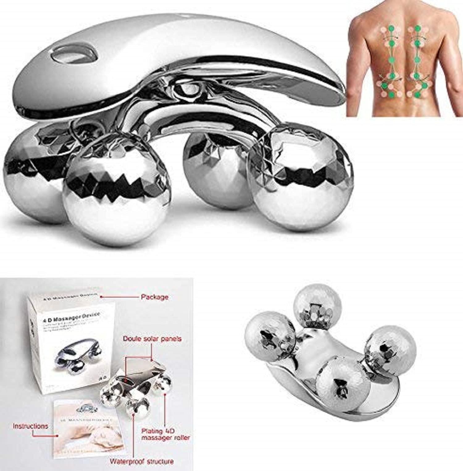 BLUE FERI BLUE FERI 4D Mini Roller Massager for Face, Body Massagers 4 Metal Wheels Massage Instrument Beauty Tool (Silver)