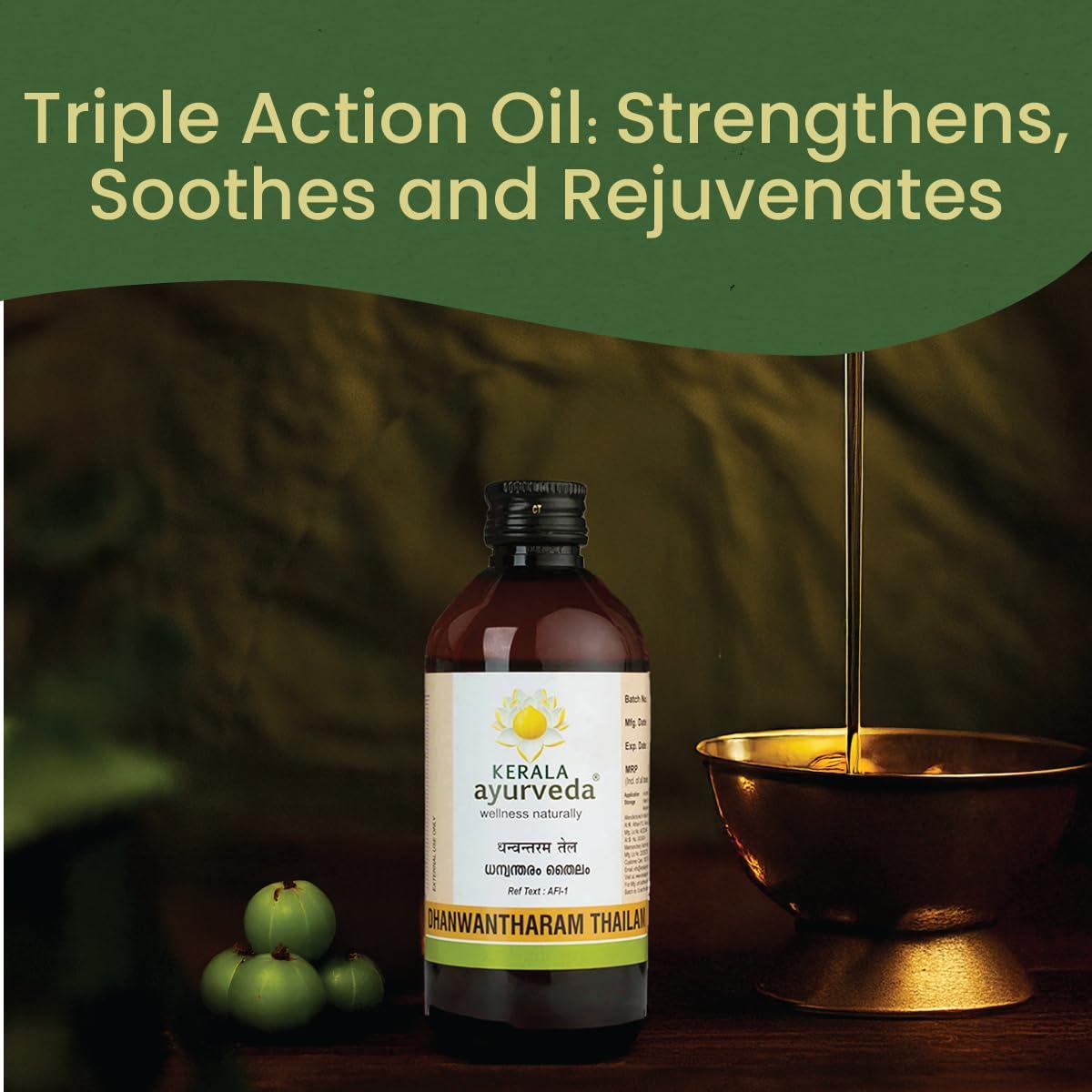 KERALA ayurveda Kerala Ayurveda Dhanwantharam Thailam - 200 ml | Ayurvedic Oil for Prenatal & Postnatal Recovery | Ideal for Stretch Marks Removal for Men & Women | Massage Oil for Relaxed Body | Strengthens Muscles