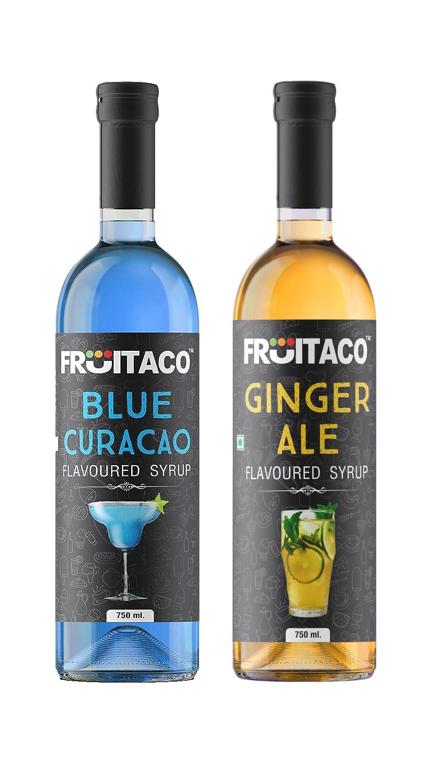 Fruitaco Fruitaco Mocktail Syrup for Mocktails, Cocktail Combo 750ml each BLUE CURACAO + GINGERALE