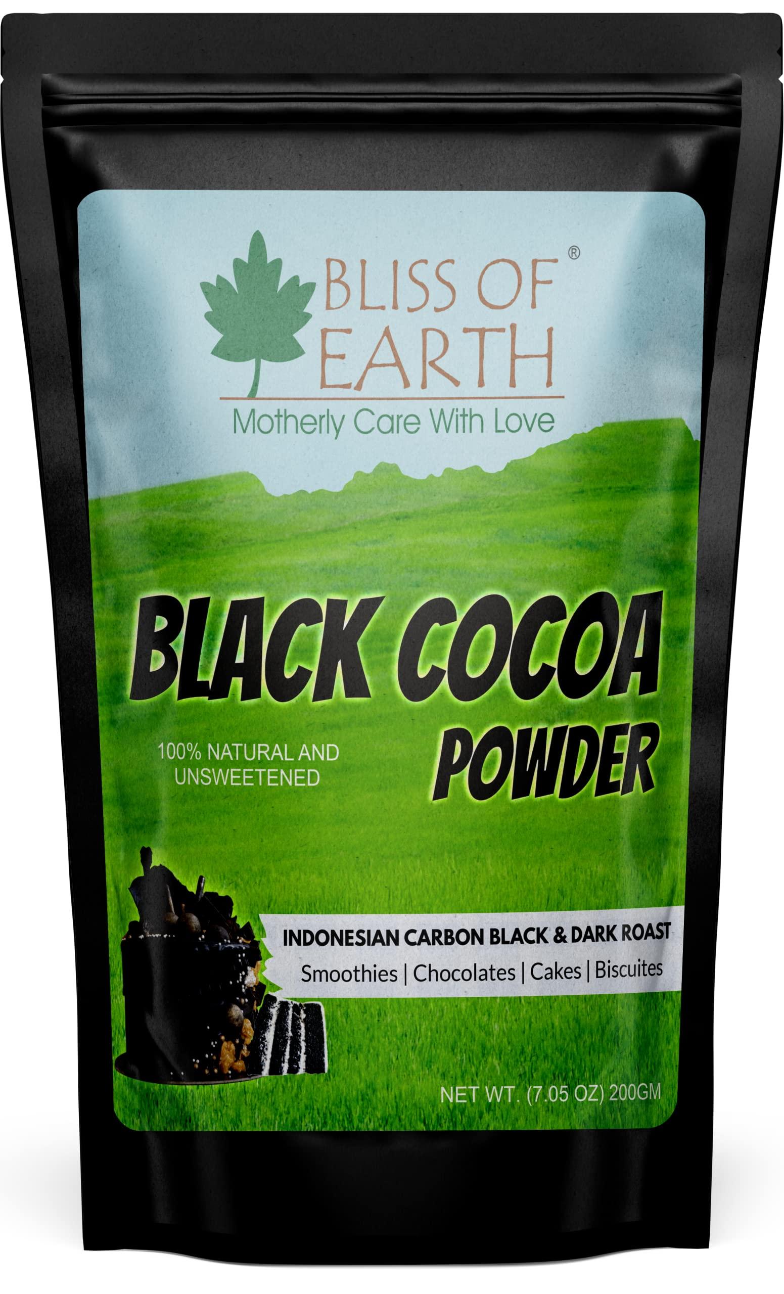 BLISS OF EARTH Bliss of Earth Carbon Black Cocoa Powder Indonesian Natural and Unsweetened, Dark Roast Perfect for Cooking & Baking Cakes, Biscuits, Oreo, Chocolates, Smoothies 200g