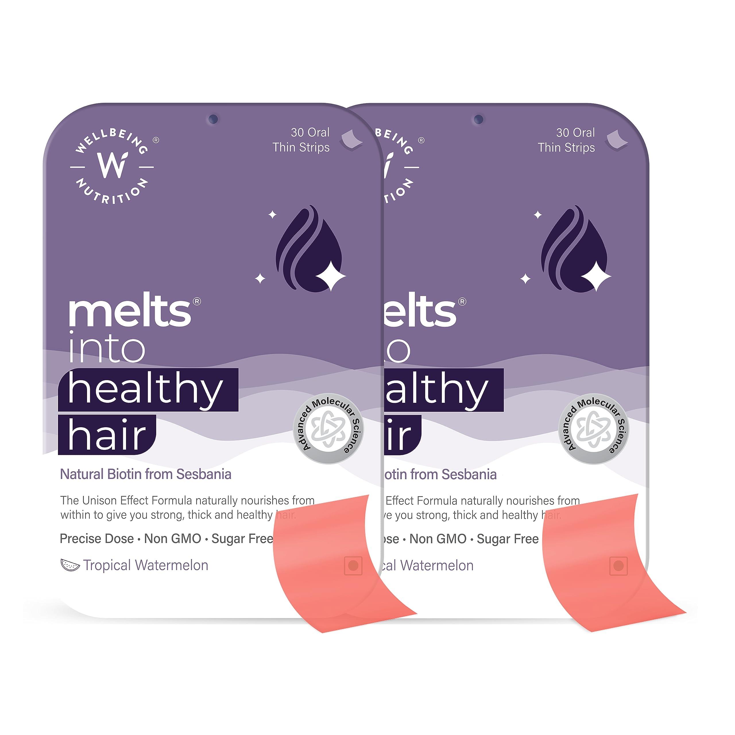WELLBEING NUTRITION Wellbeing Nutrition Melts Healthy Hair | Plant Based Biotin, Zinc, Bamboo Extract, Folic acid for Hair Nourishment, Strength and Thickness (60 Oral Strips)