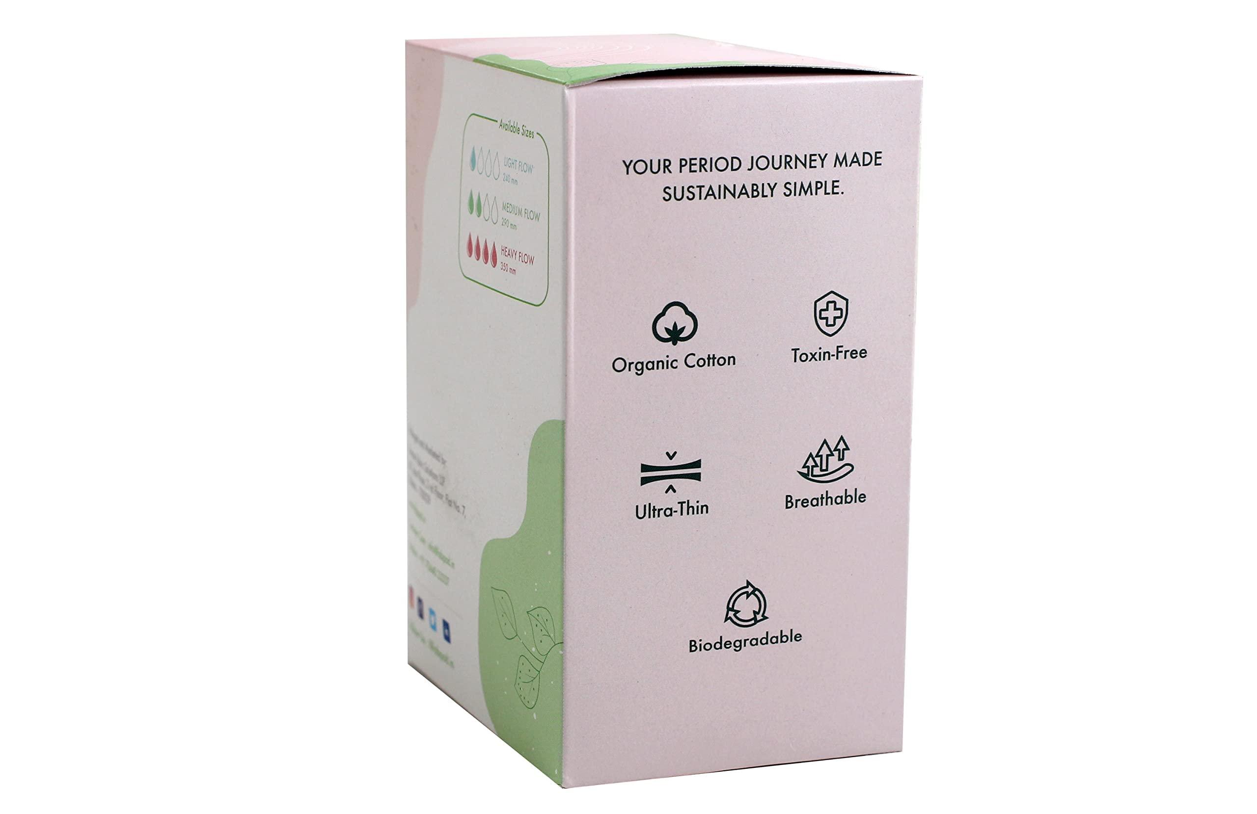 FabPad FabPad Organic Cotton Ultra Thin Rash Free Biodegradable Eco-Friendly Sanitary Pads Period Napkins with Disposable Cover (Medium Flow, Pack of 12)