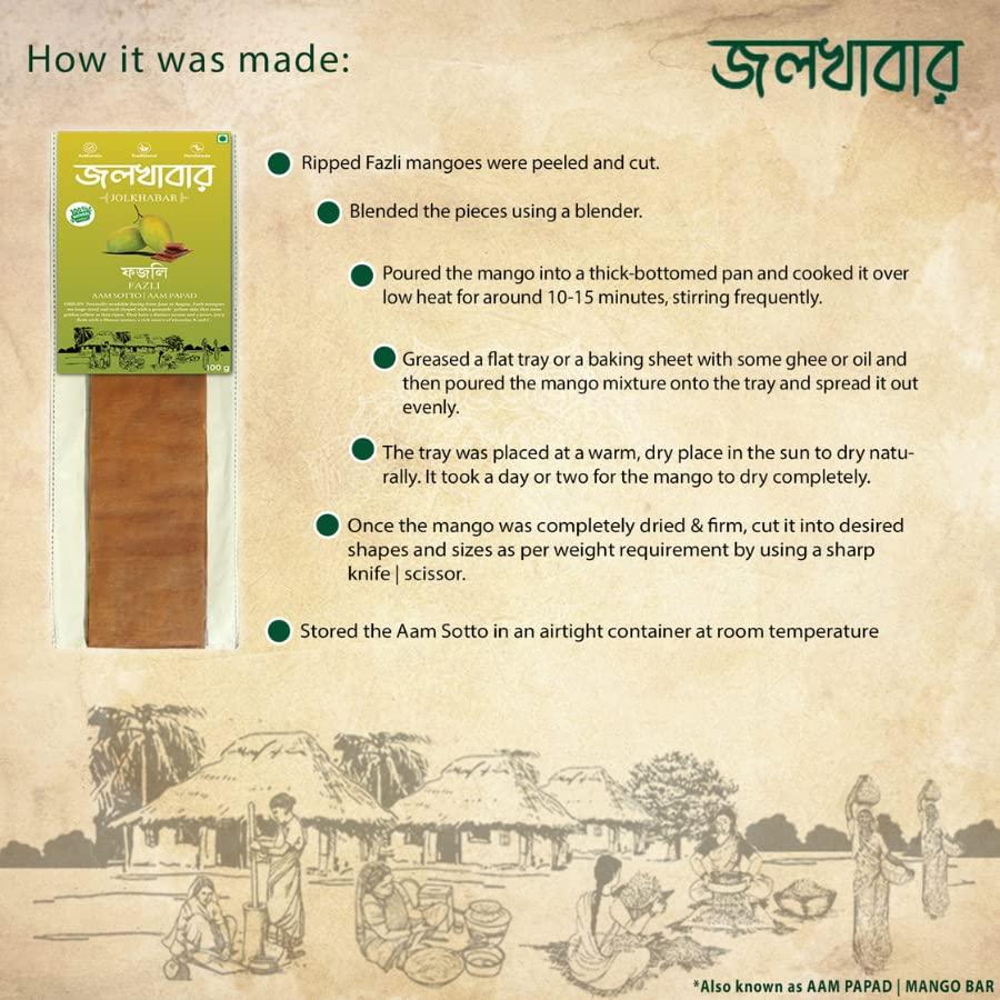 JOLKHABAR JOLKHABAR | HIMSAGAR - FAZLI AAM SOTTO Combo Pack | Himsagar - Fazli Mango Aam Papad | Aam Shotto | 100% Natural | Sundried | Authentic - Traditional - Handmade | Natural Sweetness of Mango | 200gm Pack (100gms each)