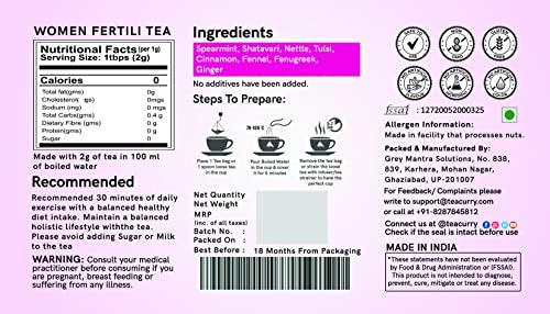 TEACURRY TEACURRY Women Support Tea - 1 Month, 100 gms - Spearmint, Asparagus, Shatavari, Nettle - Helps with Hormonal Balance, Tubal Blockage, Fibroids and Menopause (100 Grams | 1 Month Pack)