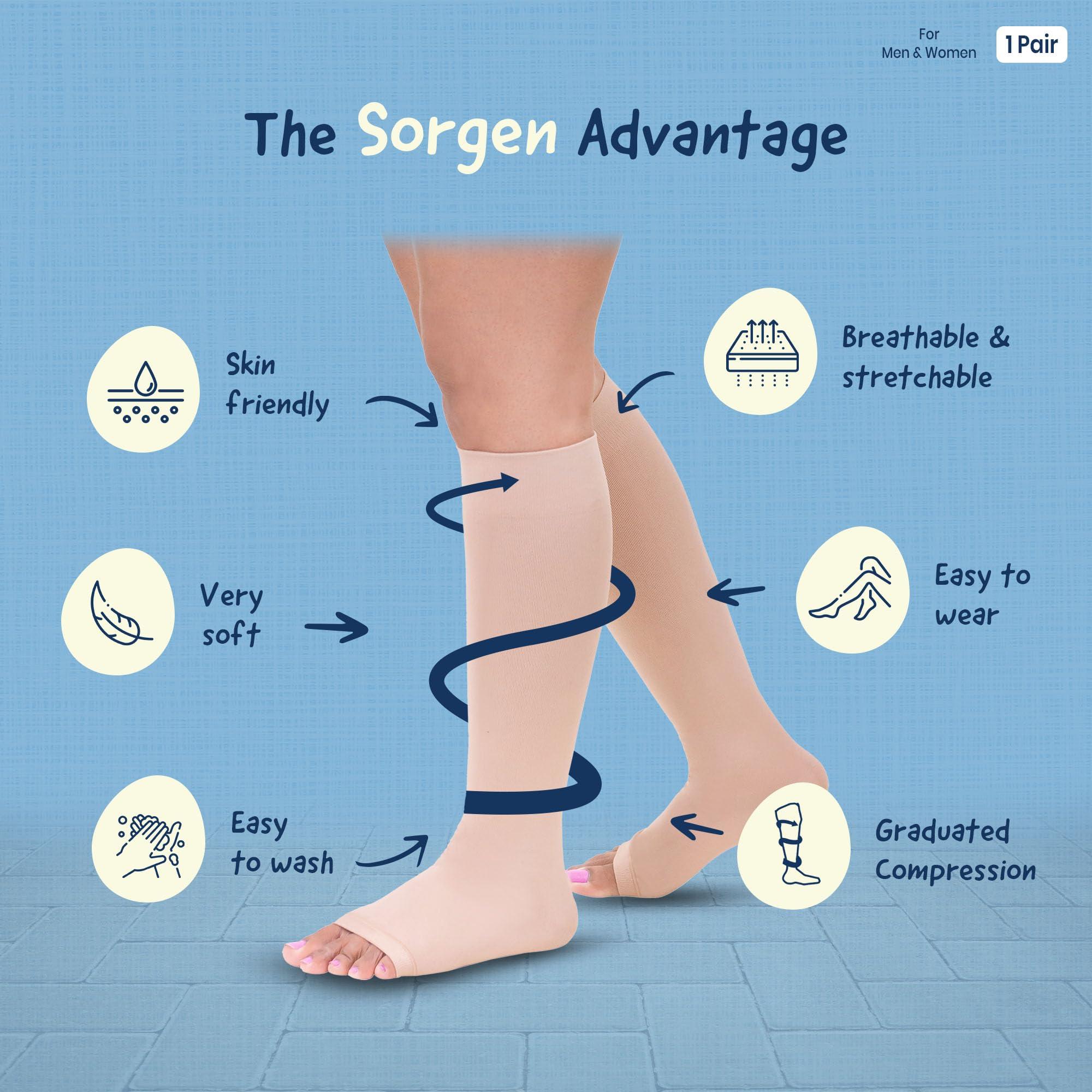 Sorgen Sorgen Class II Medical Compression Stockings for Varicose Veins | Class 2 Knee Length | Class II Compression Socks | Varicose veins stockings For men and women | 23-32 mm Hg (Large)