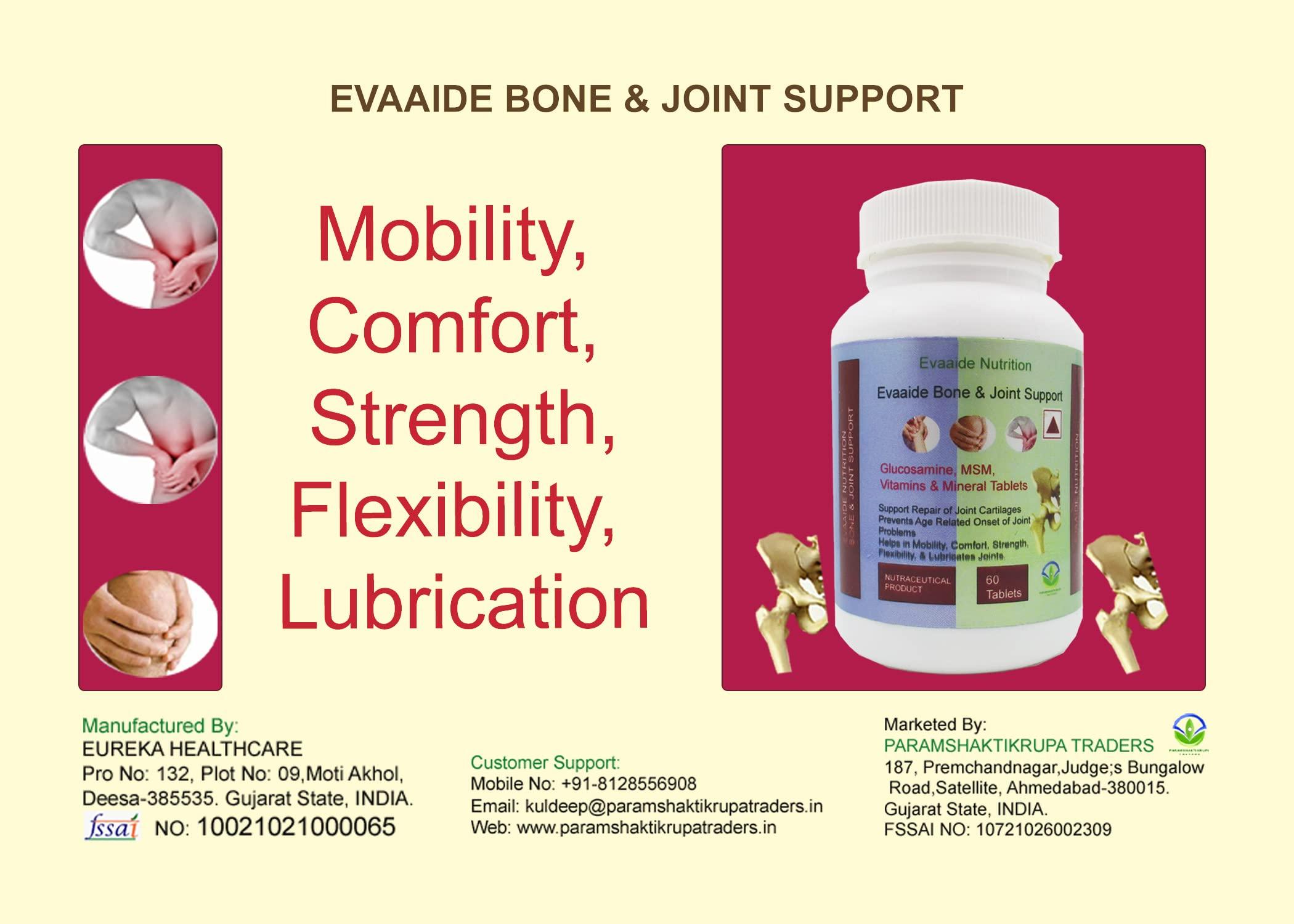 EVAAIDE EVAAIDE Joint Support Supplement, with Glucosamine, MSM, Vitamin & Minerals, For Joint Strength, Mobility, and Flexibility, 60 Tablets