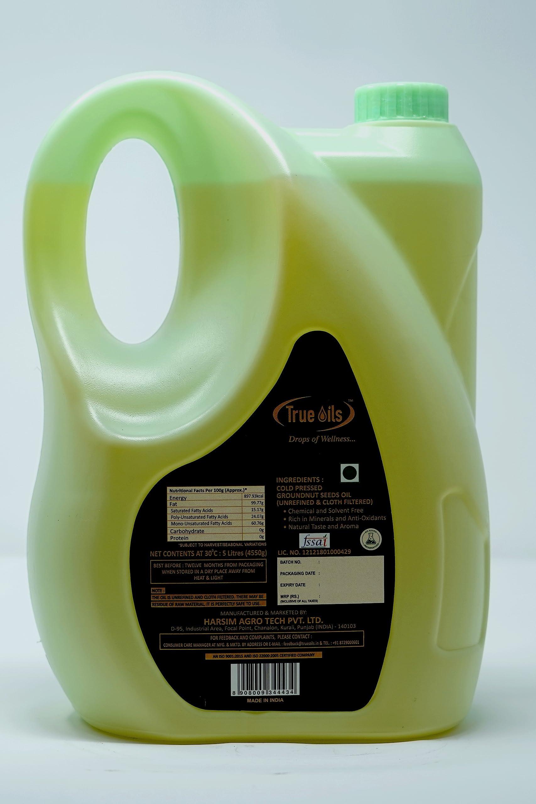 True Oils True Oils Cold Pressed Groundnut Oil (Peanut, Virgin, Chekku/Ghani) | 5Ltr
