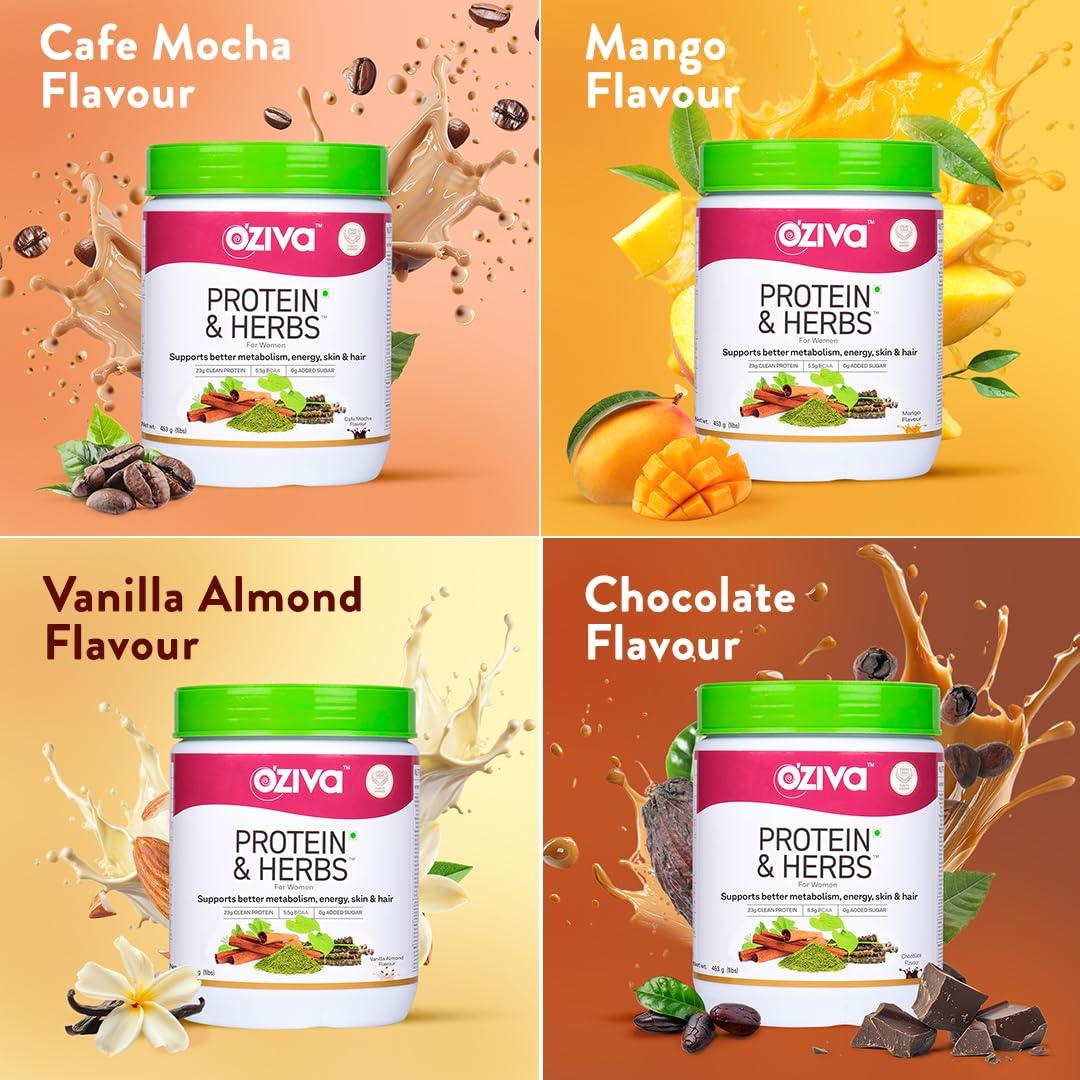 OZiva OZiva Protein & Herbs for Women (Vanilla Almond) I Manage Weight, Energy & Metabolism | Clean Protein, Shatavari, Green Tea I No Added Sugar, 1lbs (453gm)