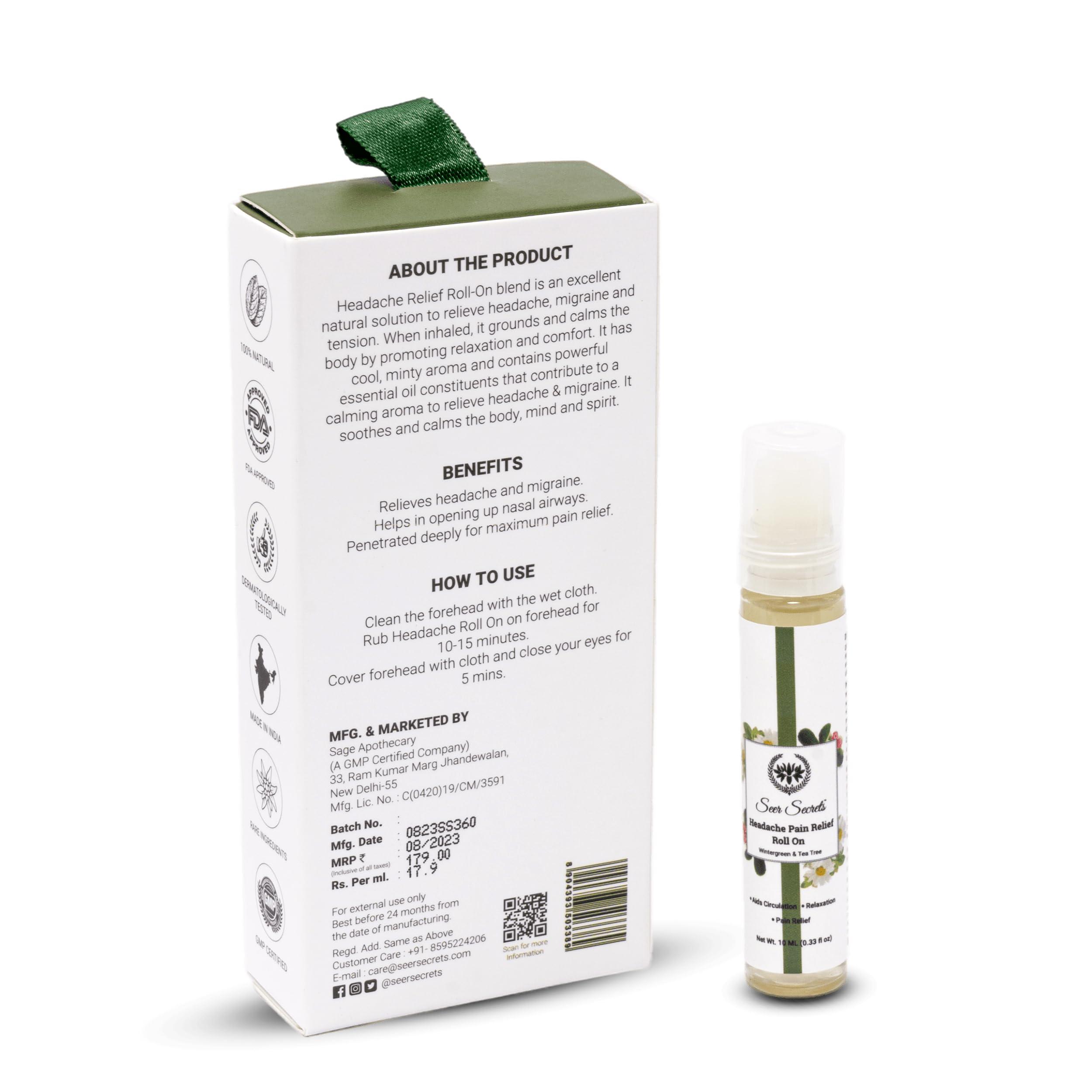 Seer Secrets Seer Secrets Roll-On for Potential Relief From Headaches | May Contain Eucalyptus and Peppermint Oil | 100% Pure and Natural | Easy Application | Relaxing - 10ml