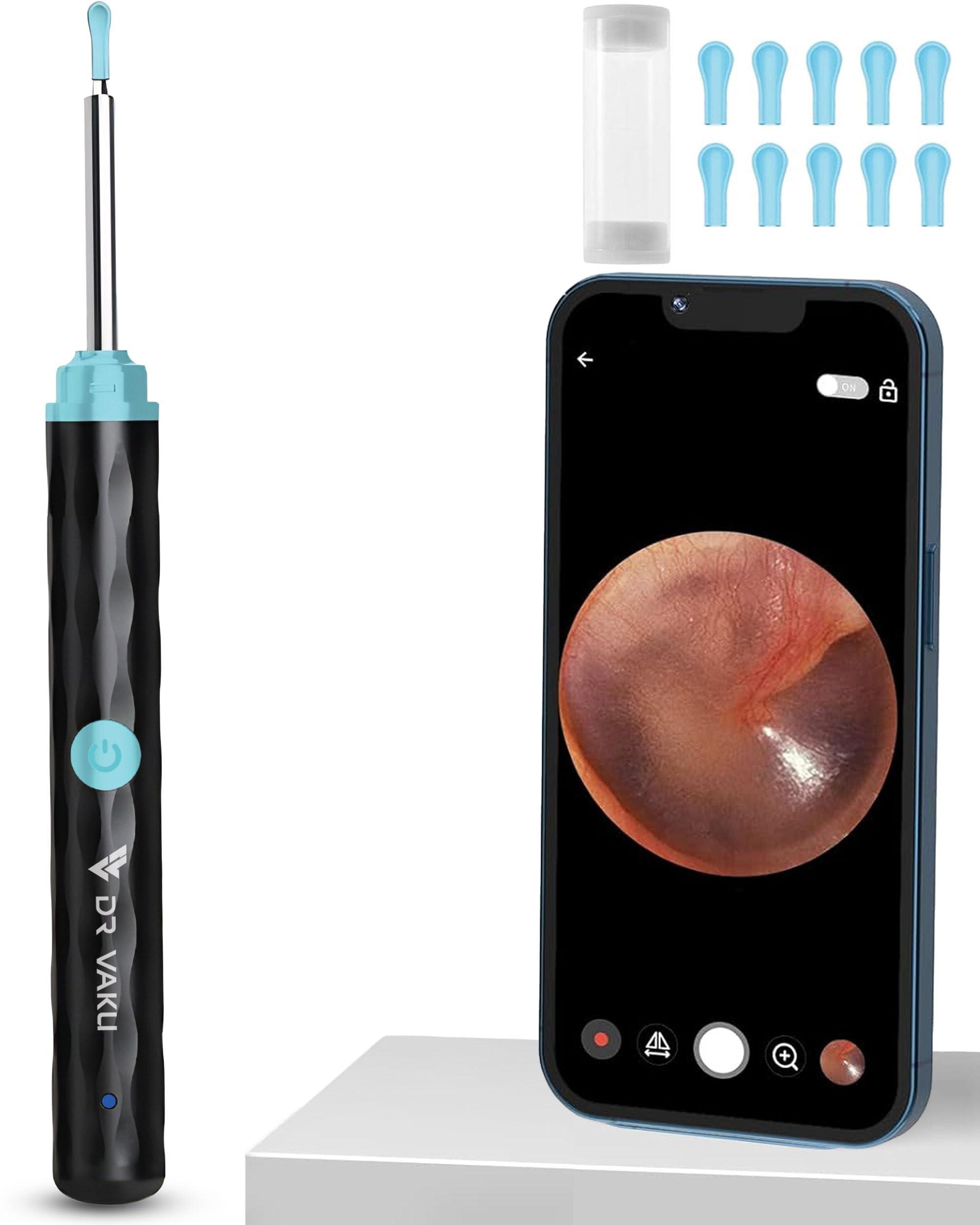 DR VAKU Dr Vaku Earocam Earwax Removal Tool Kit with HD Camera Wifi Connection & 6 LED Lights Endoscope Tool Ear Cleaner for iOS & Android + 10 Silicone Tips Free