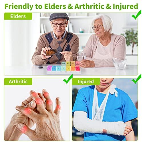 Windtrace 7 Days AM PM Pill Organizer - 2 Times a Day Large Weekly Pills Case, BPA-Free Pills Box Container Cases, Morning and Night Pill Boxes with Unique Push-Button Pop Open Design Hold Vitamin, Medicine