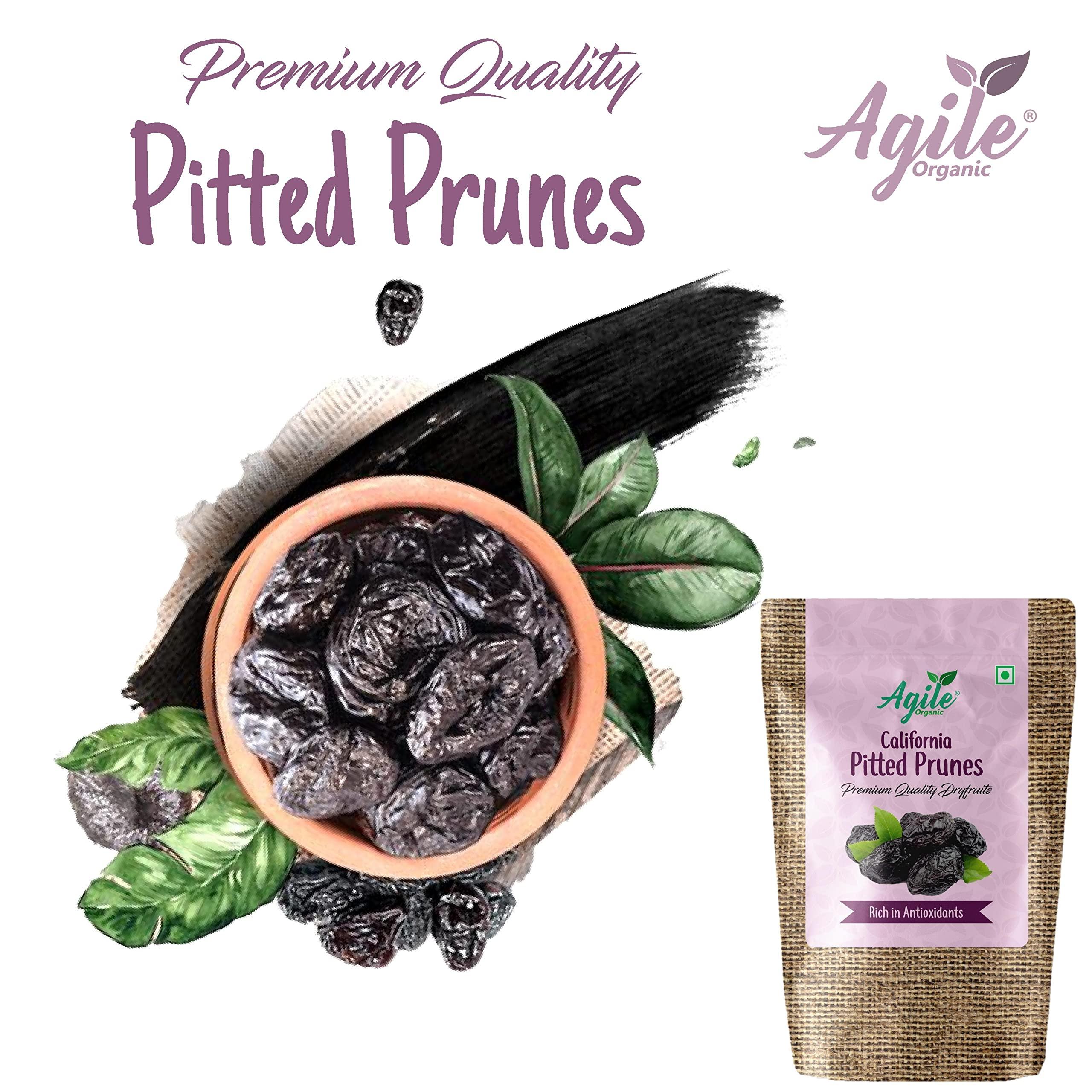 Agile Organic Agile Organic California Pitted Prunes - 1kg / 35.3oz | Imported Premium Dry Fruit | Unsweetened | 1 Kg Dried Plums | No Added Sugar | High in Fiber