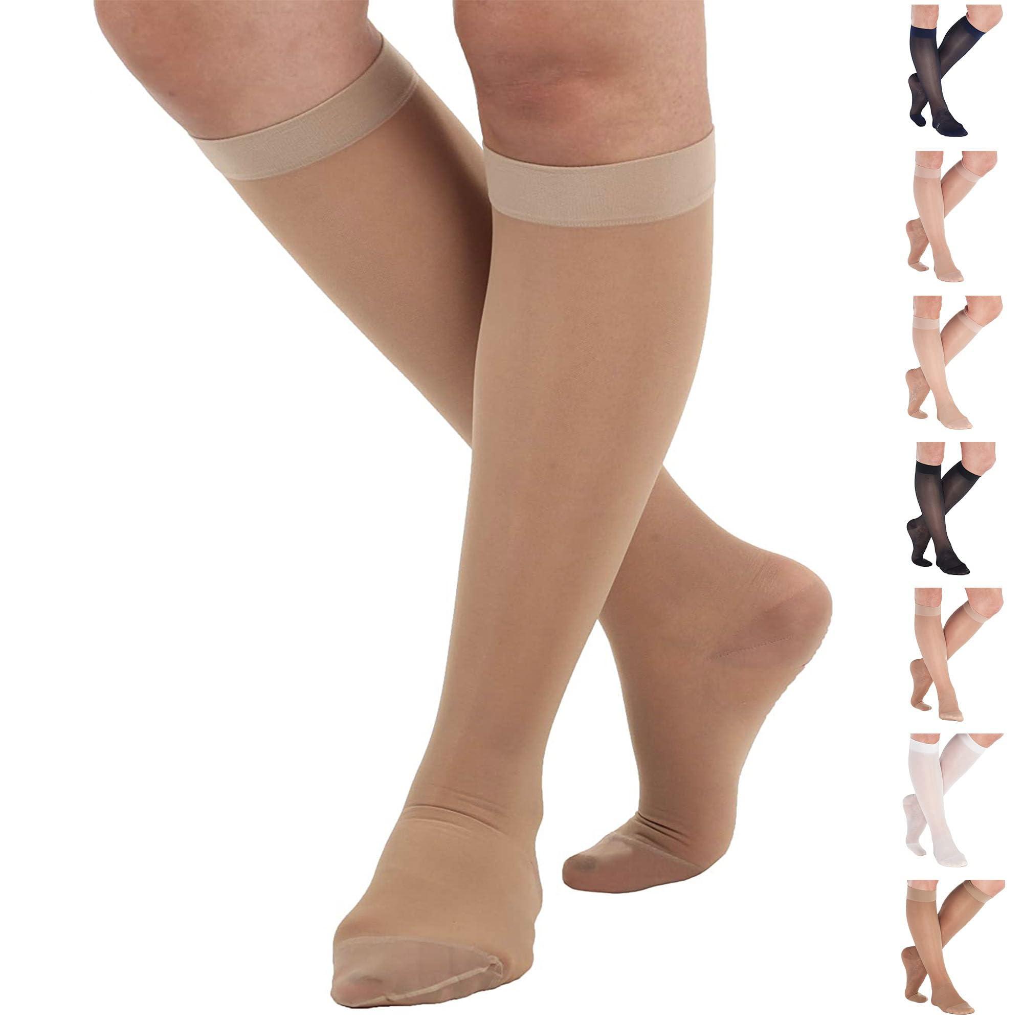 ABSOLUTE SUPPORT ABSOLUTE SUPPORT Travel Compression Knee High for Women 15-20mmHg - Sheer Compression Support Hose Stockings for Flight Hiking Recovery Travel Natural, Medium