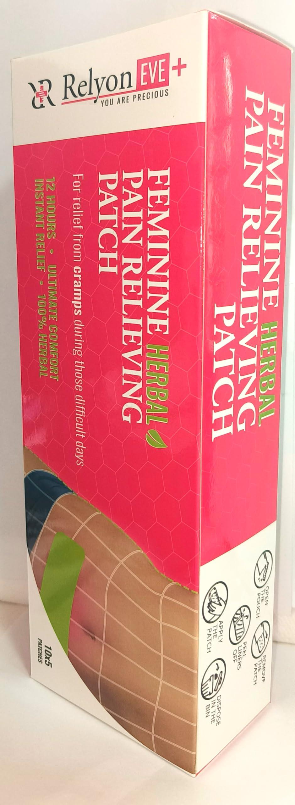 Relyon EVE RELYONEVE E Herbal Pain Relief Patches - Menstrual pain Cramps -Back pain -World first trasndermal patch with Boswella- Instant Releif Plaster & Patch (5 Patches)