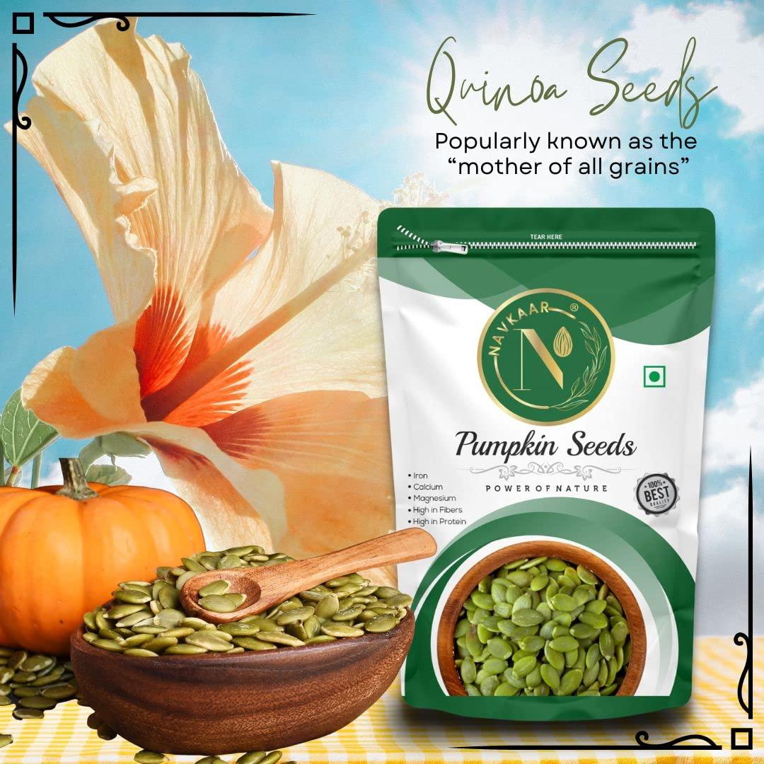 NAVKAAR Navkaar Organic Pumpkin Seeds 1kg - Raw & Unroasted Pumpkin Seeds for Eating | Kaddu Magaj | Kaddu Ke Beej | Healthy Diet, Immunity Booster and Fiber Rich | Pack of 5 (5x200g)