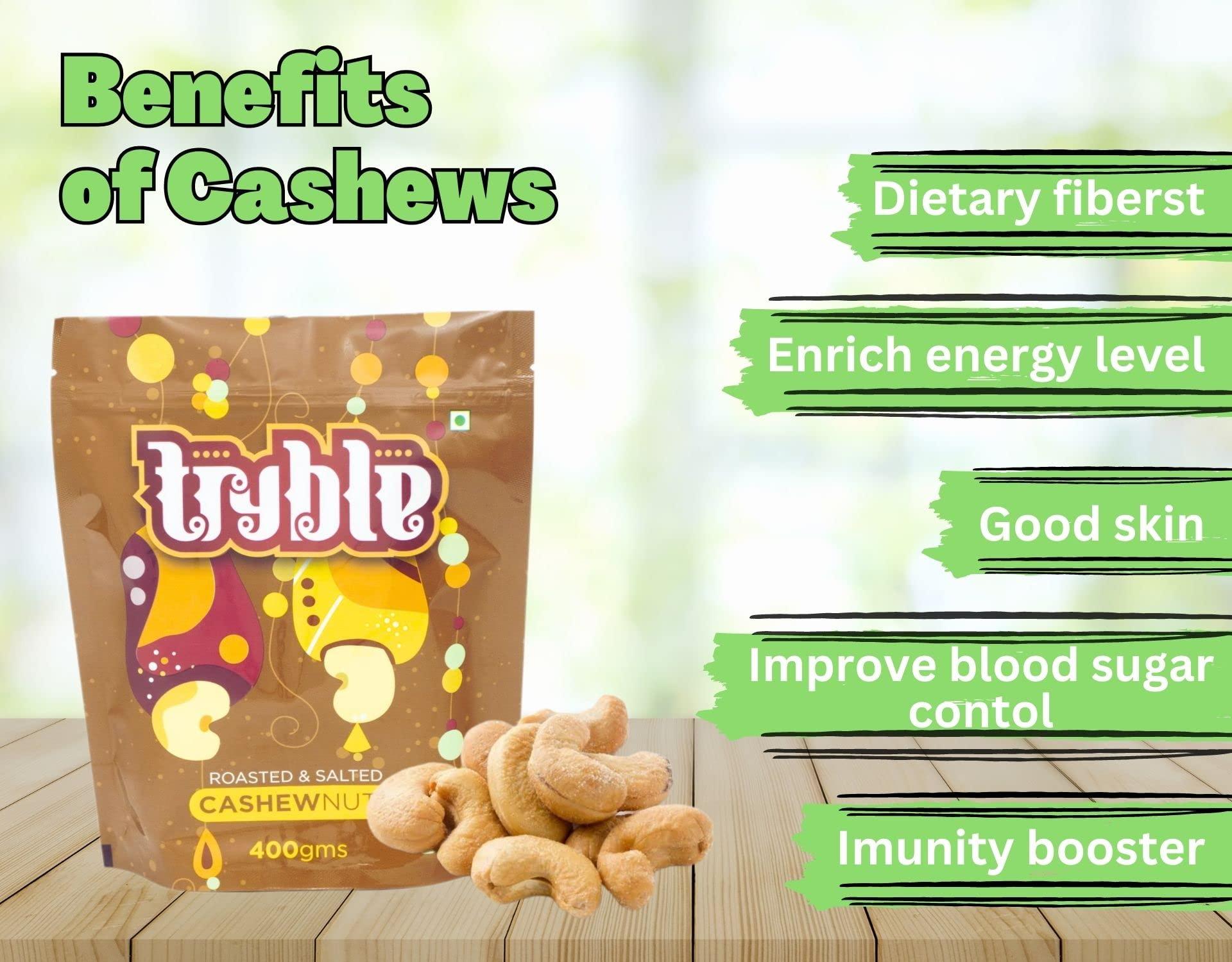 tryble Tryble Combo Pack of Two Flavour Cashew | Plain 200g & Roasted and Salted 400g | Kaju | W320 Grade Whole Cashews | Nutritious, Delicious & Crunchy Kaju