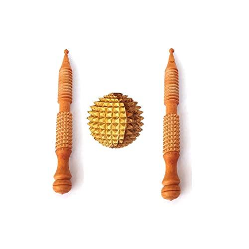 Iwud Iwud wooden back roller Back Pain Relief Acupuncture Roller with Ball and Jimmy Stick Massager (Set of 3) Manual Wooden Tool (Brown)|| accupressure tools||acupressure roller