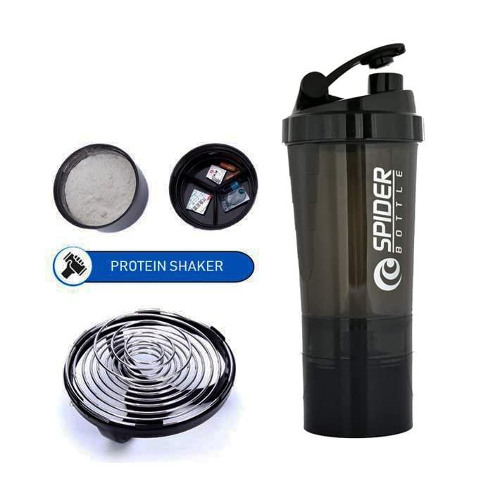 Generic Spider Gym Shaker Bottle, Shakers for Protein Shake with 2 Storage Compartment Gym protein shaker for workout 500 ml (black)