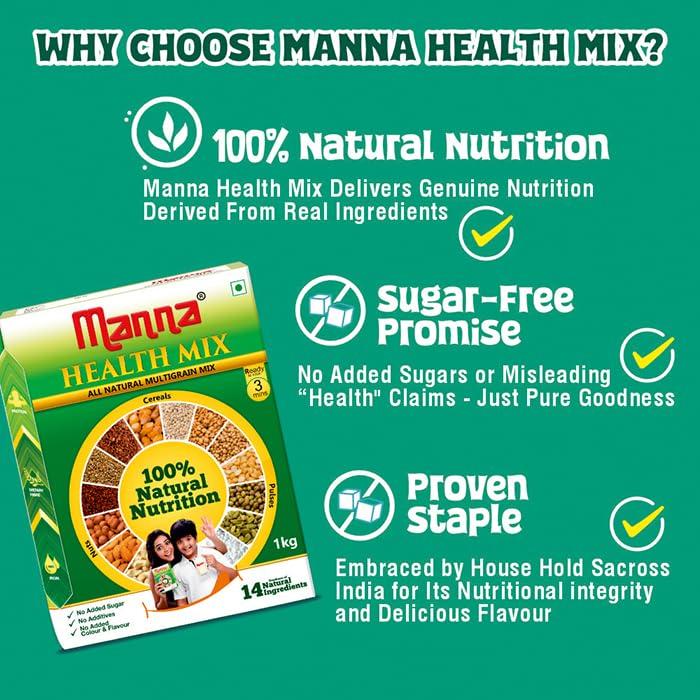Manna Manna Health Mix, All Natural Kids Nutrition Drink, with 14 Ingredients, Zero Sugar. 100% Natural Nutrition 500g (250g, Pack of 2)