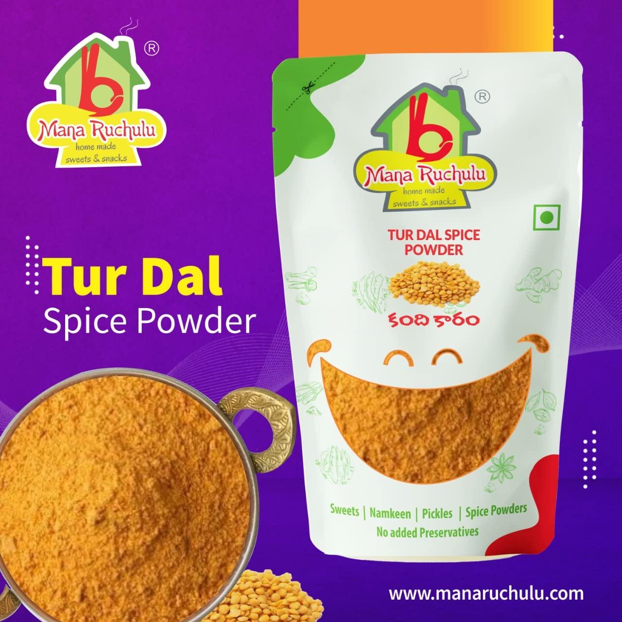 Mana Ruchulu ; home made sweets & snacks MANA RUCHULU Tur Dal Spice Powder/Kandi Kaaram Podi (250 Grams)