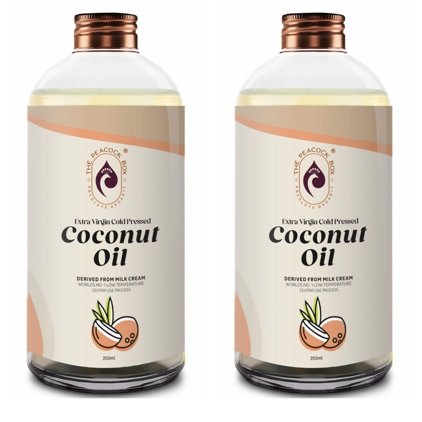 THE PEACOCK BOX ABSOLUTE ORGANIC The Peacock Box Organic Extra Virgin cold pressed Coconut Oil | Derived From Coconut Milk Cream | for Hair, Skin, and Cooking - 500 Ml