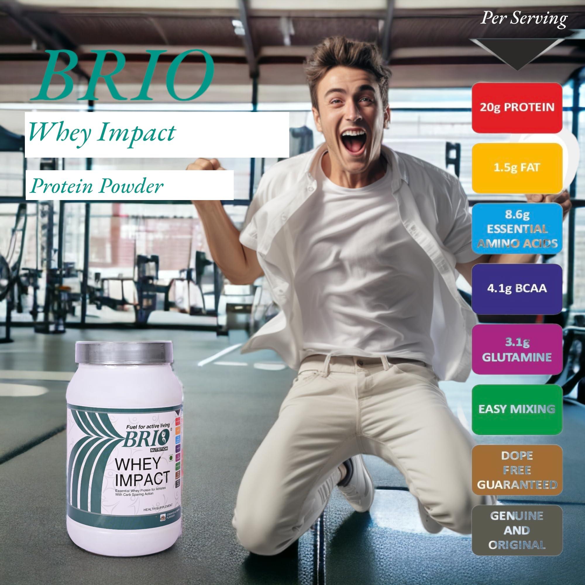 BRIO NUTRITION BRIO NUTRITION - Whey Impact Protein Powder - 20g Protein, 8.6g EAA, 4.1g BCAA, 3.1g Glutamine - Per 40g Serving [1kg jar - Rich Chocolate Flavour]