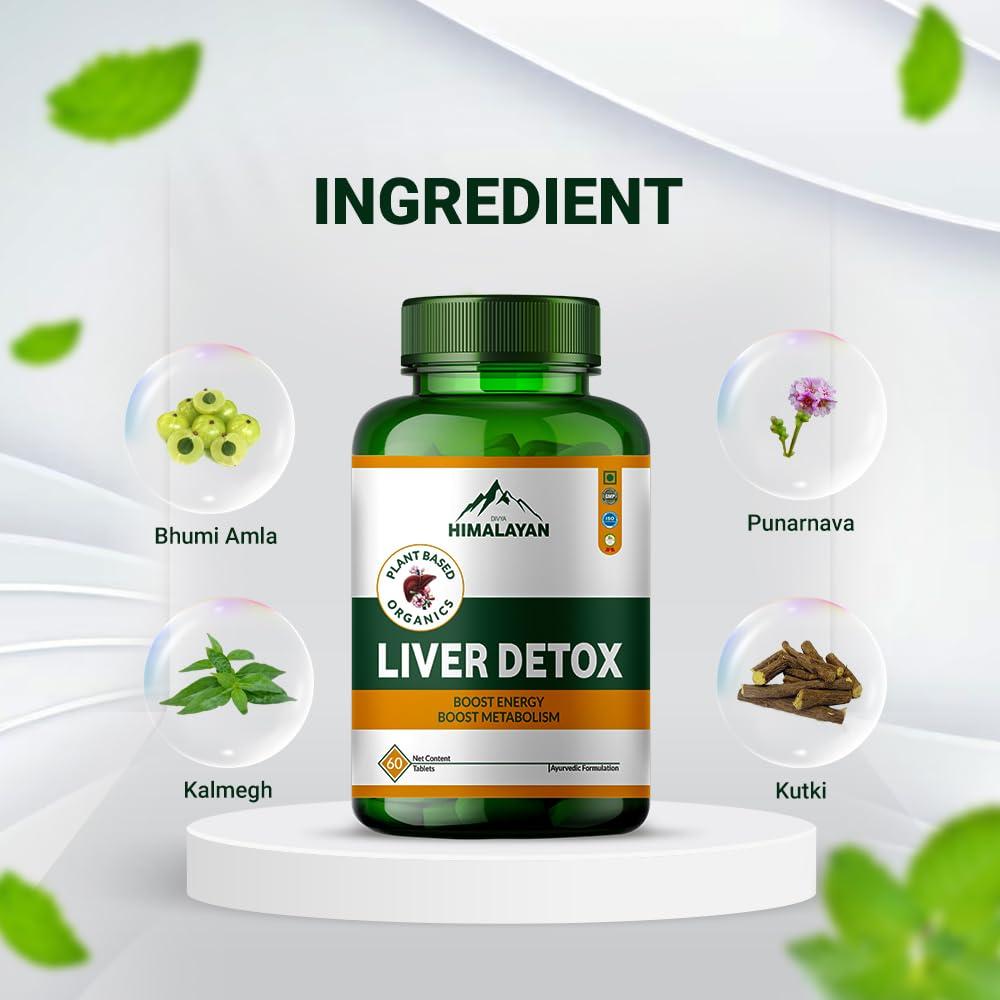 Divya Himalayan Divya Himalayan Plant-Based Liver Detox Supplement, 60 Tablets, Vegan, Non-GMO, Gluten-Free, Herbal Liver Support Formula