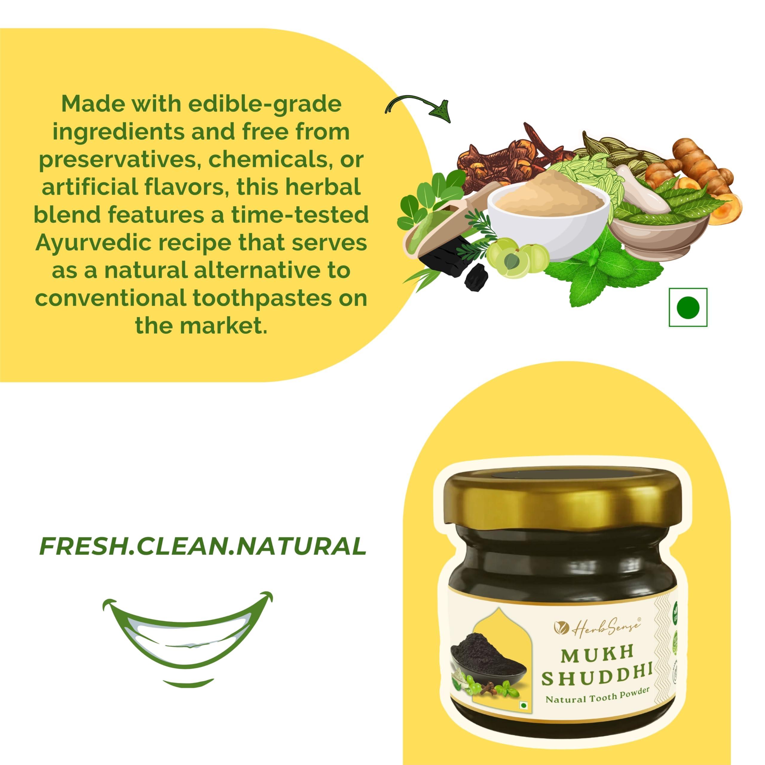 Herbsense Herbsense Plant Based Herbal Tooth Powder , For Healthy Gums & Complete Oral Care, May Help in Teeth Whitening, Enriched With Activated Charcoal & Herbs, Zero Added Preservatives & Chemicals, Zero Waste & Sustainable Products | 20gmx3 Pack of 3