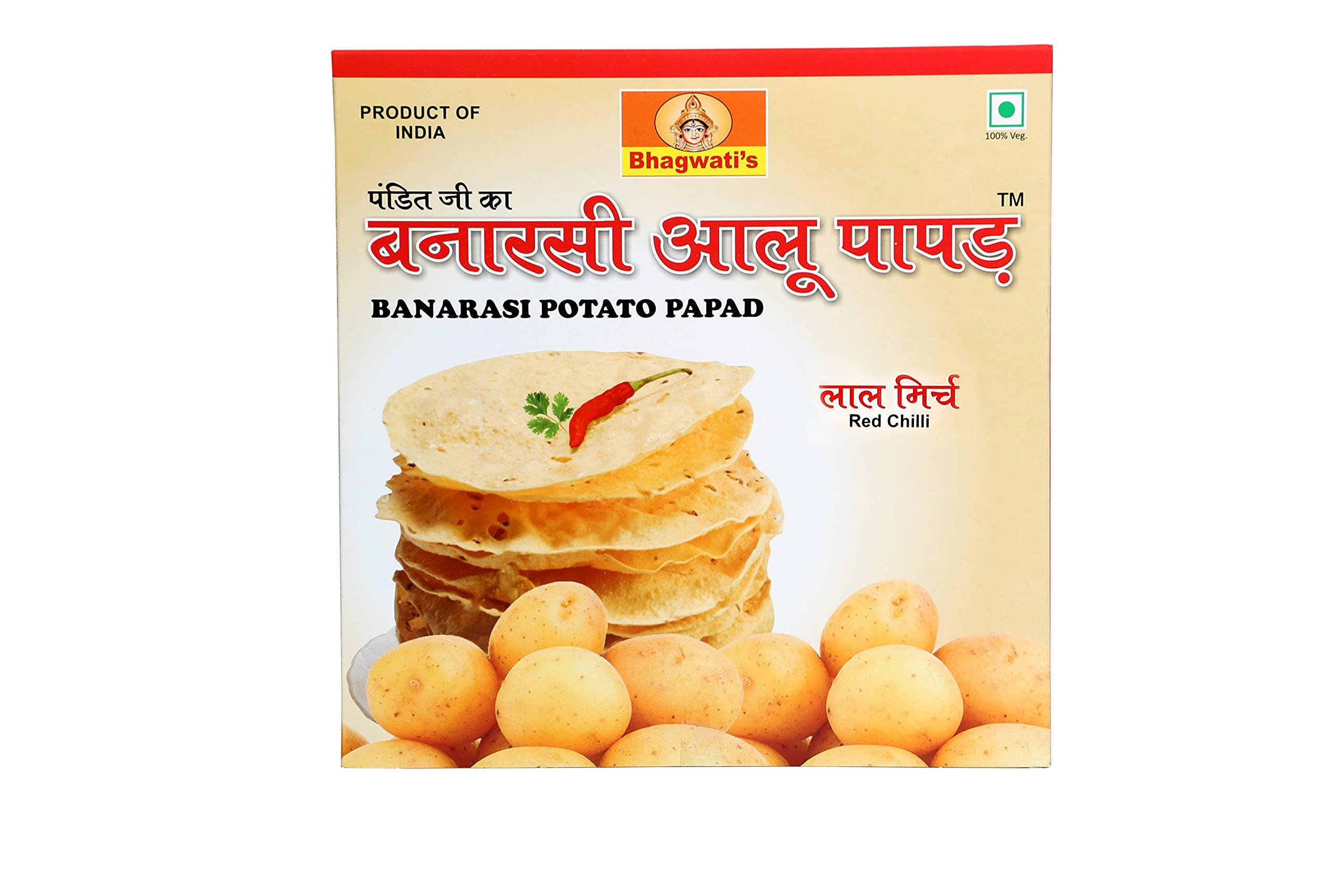 Banarasi Aloo Papad Banarasi Aloo Papad Potato Papad Red Chilli/Lal Mirch 250Gms | Handmade | Ready To Cook | 100% Vegetarian Indian Namkeen Snack | Crunchy Red Chilli Potato Papad
