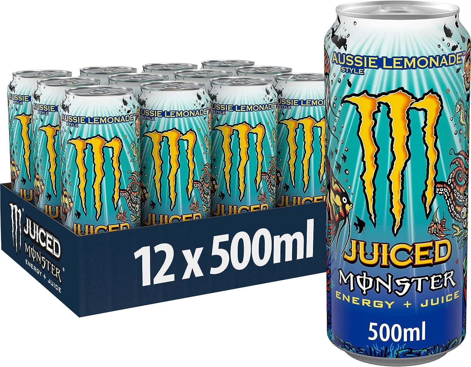 Monster Energy Monster Energy Juiced Aussie Style Lemonade - Caffeinated Energy Drink With A Refreshing Citrus Taste 500ml (Pack Of 12)
