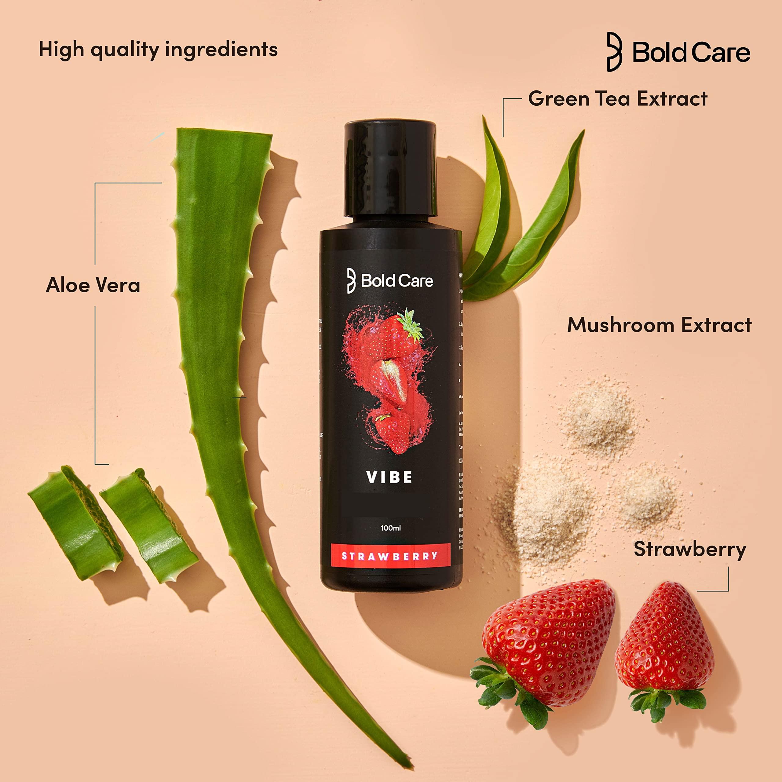 Bold Care Bold Care Vibe Duo pack - Premium Chocolate Flavour + Strawberry Flavour - Natural Personal Lubricant for Men and Women - Premium Strawberry Flavour - Water Based Lube - 200 ml
