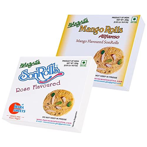 Bhagat's Bhagat\'s Heera Sweets SonRoll Shree Heera Sweets - SonRoll Combo | Mango and Rose Flavoured SonRoll (250Gms Each) Preservatives Free Soft Flaky Sweets Mithai Box