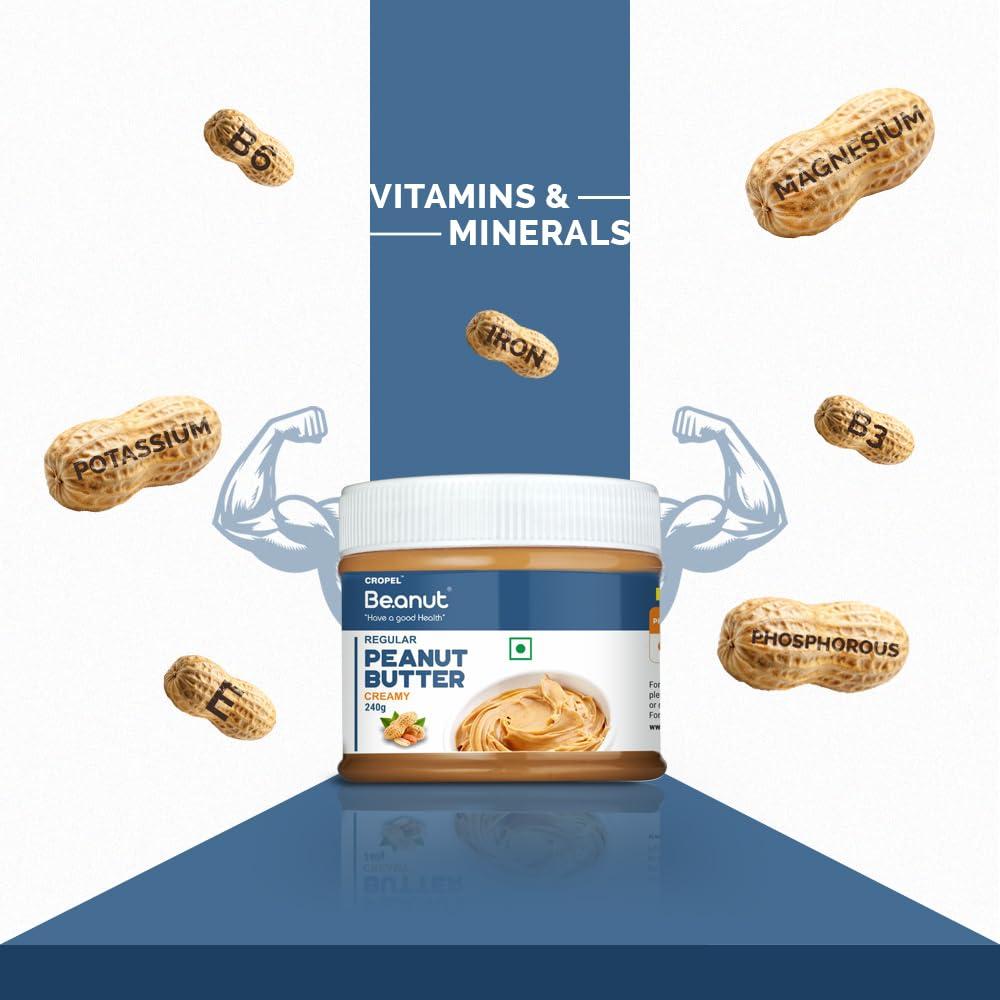 Beanut Beanut Peanut Butter Creamy From Real Roasted Pressed Protein, Non GMO, Gluten Free, Free Gym, Cholesterol & Vegan, Exercise Gym Daily Energetic - (240g, Pack of 1)