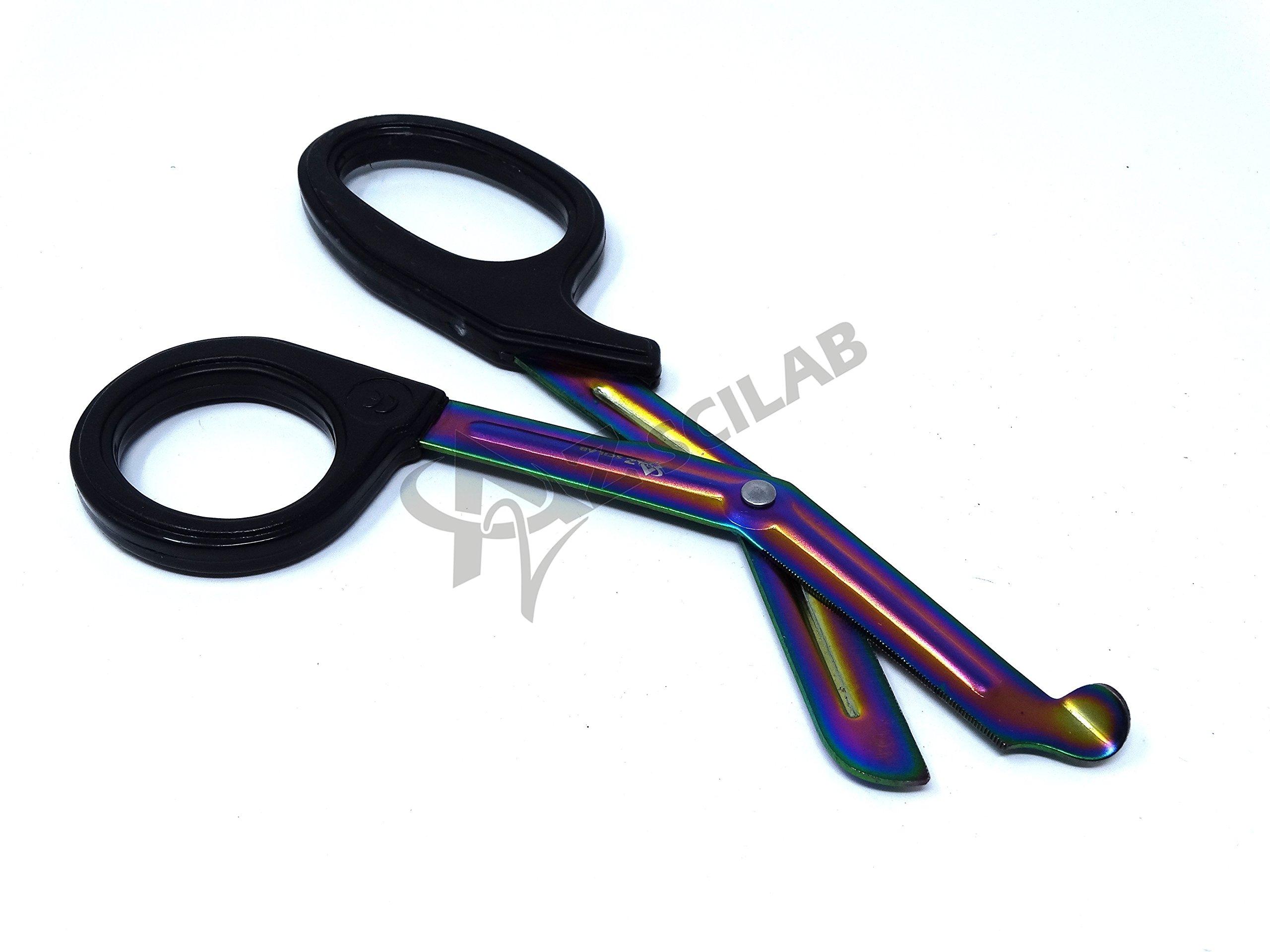 A2Z SCILAB Heavy Duty Fluoride Coated Nurse Doctor Medical Paramedic Trauma Shears Scissors 7.25\" (A2ZSCILAB) (BLACK MULTI COLOR BLADE)