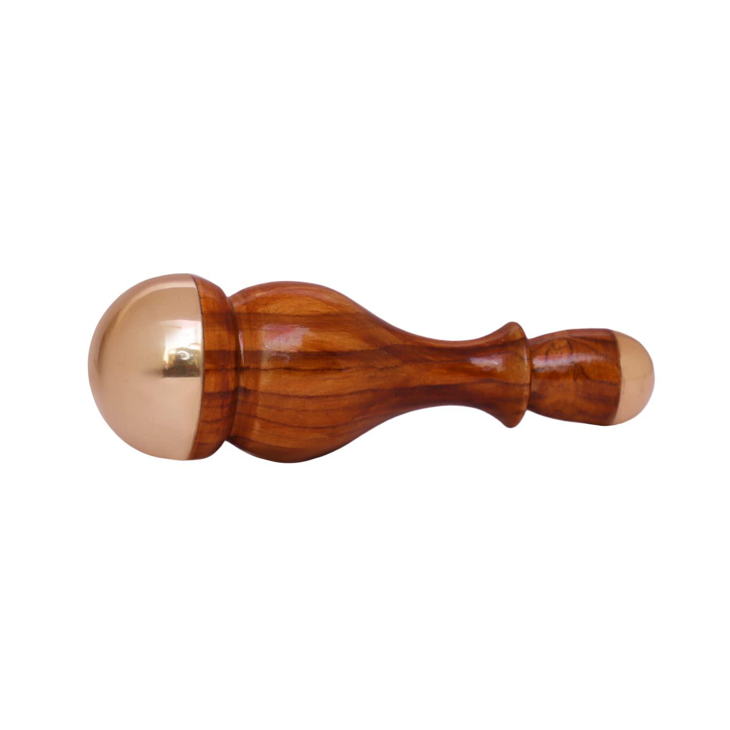 HEALTHANDWEALTH Kansa Wand 2in 1 Mini Grip Beautiful Design Face/Foot/Body & Marma Massage Tool Teak Wood Handle Maroon (Small & Marma)