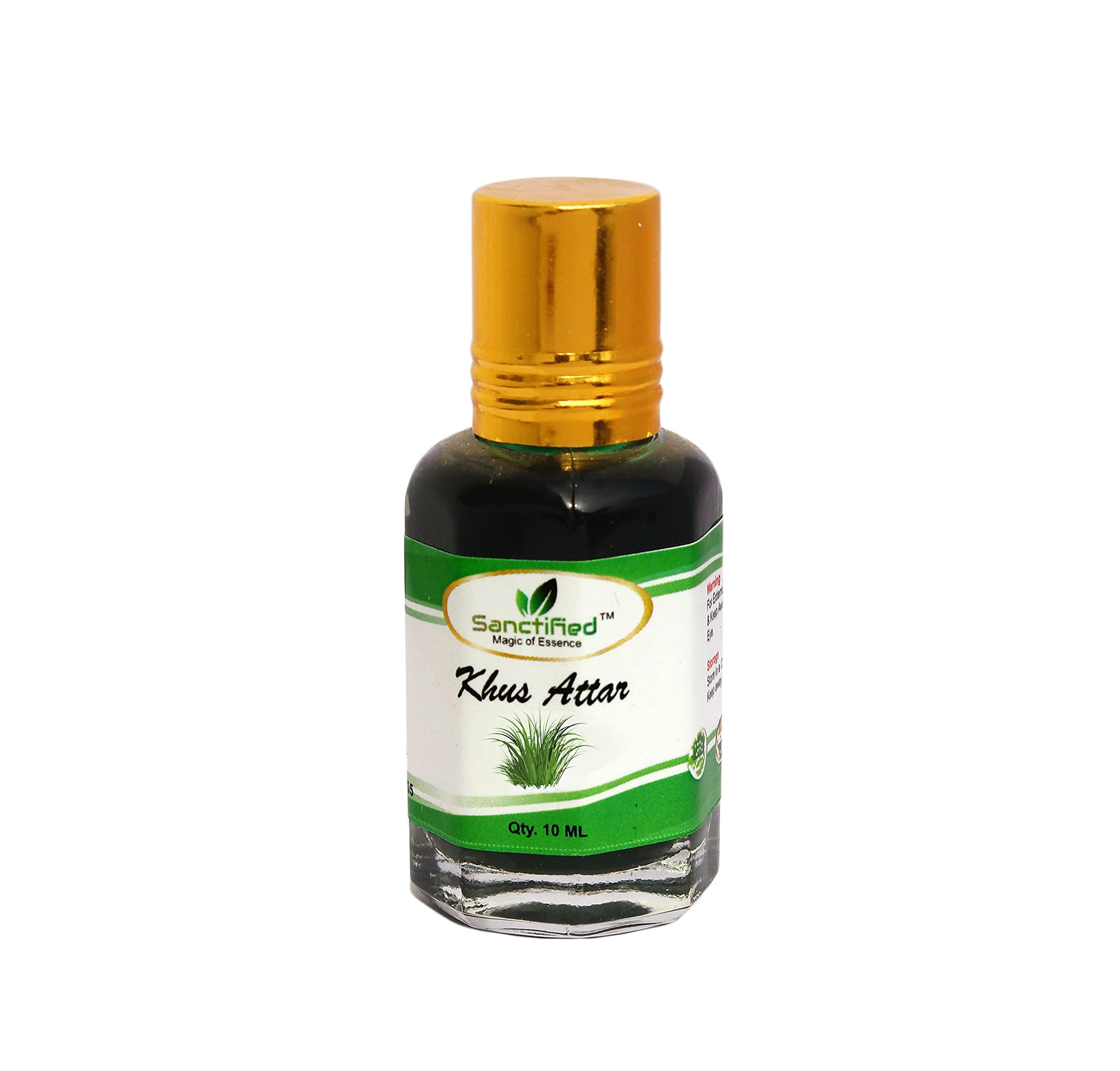 SANCTIFIED SANCTIFIED Khus Attar Perfume Natural Long Lasting Non-Alcoholic (10 Ml), Khus Ittar (Sweet, Deep, Woody, Earthy, Smoky Scent)