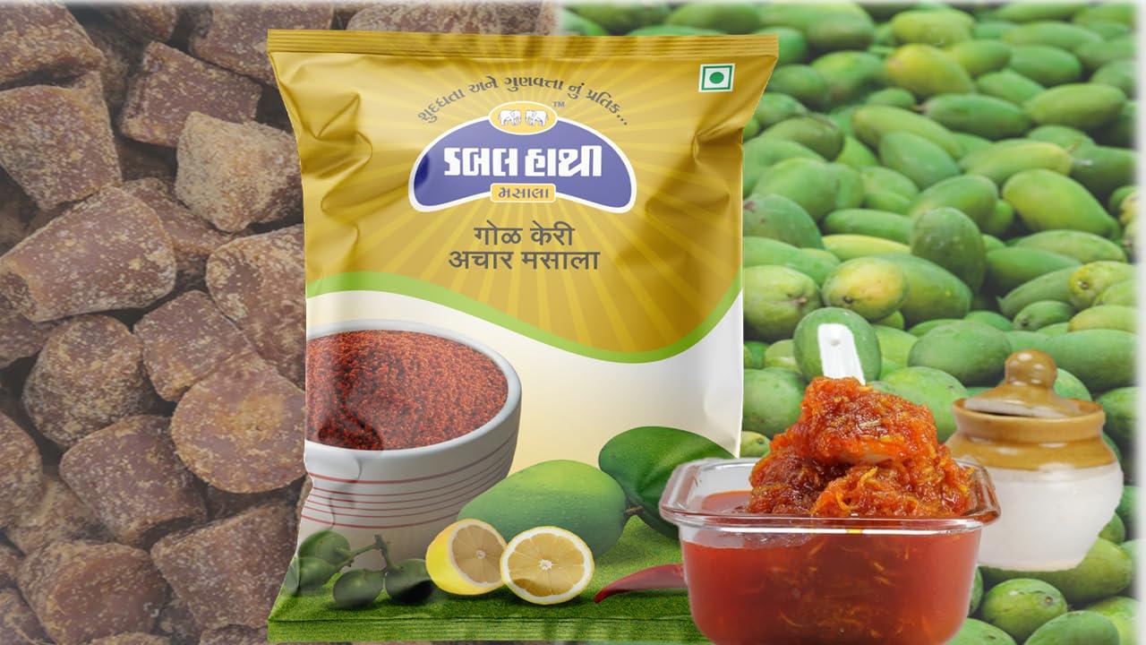 Double Hathi Double Hathi Gol Keri Homemade Masala Achar Masala Pickle Masala | Mango Pickle, Vegetarian | Delicious in Taste, No Artificial Color Or Preservatives (500 g)