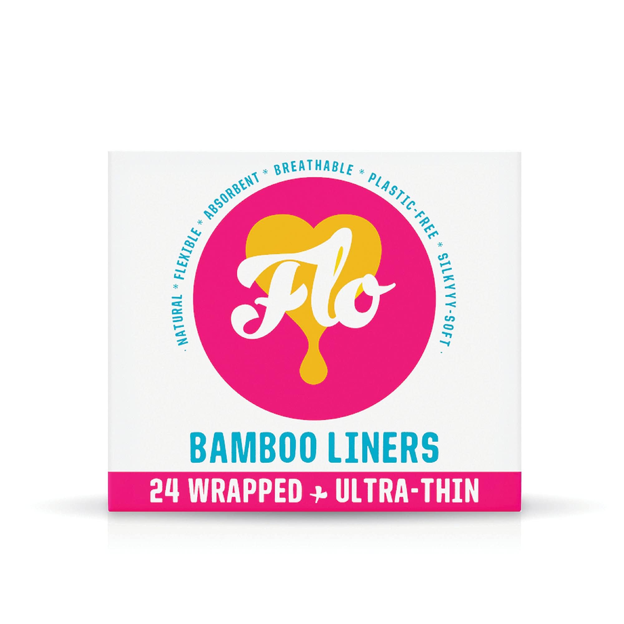 FLO FLO - Organic Bamboo Daily Panty Liners, Plant-Based Cotton, Biodegradable & Plastic Free, Leak-Busting Protection, Individually Wrapped, 24 Count